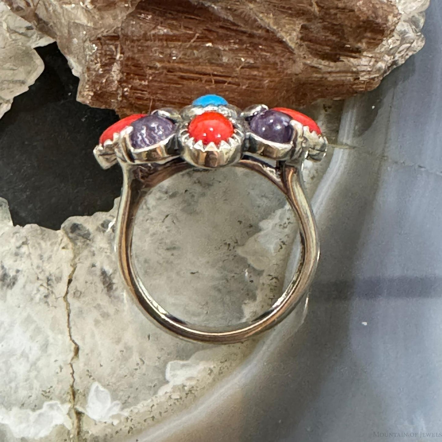 Carolyn Pollack Sterling Silver Multi Gemstone Flower Ring Size 8.75 For Women