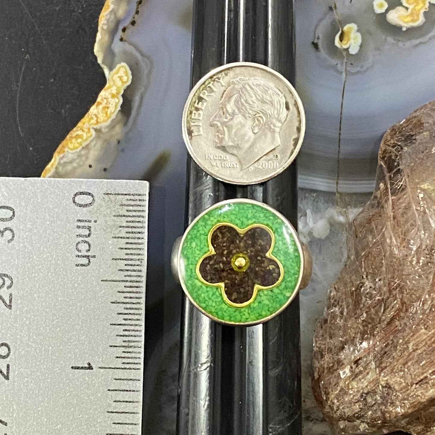 Carolyn Pollack Southwestern Style Sterling Silver Multistone Flower Chip Inlay Ring Size 7 For Women