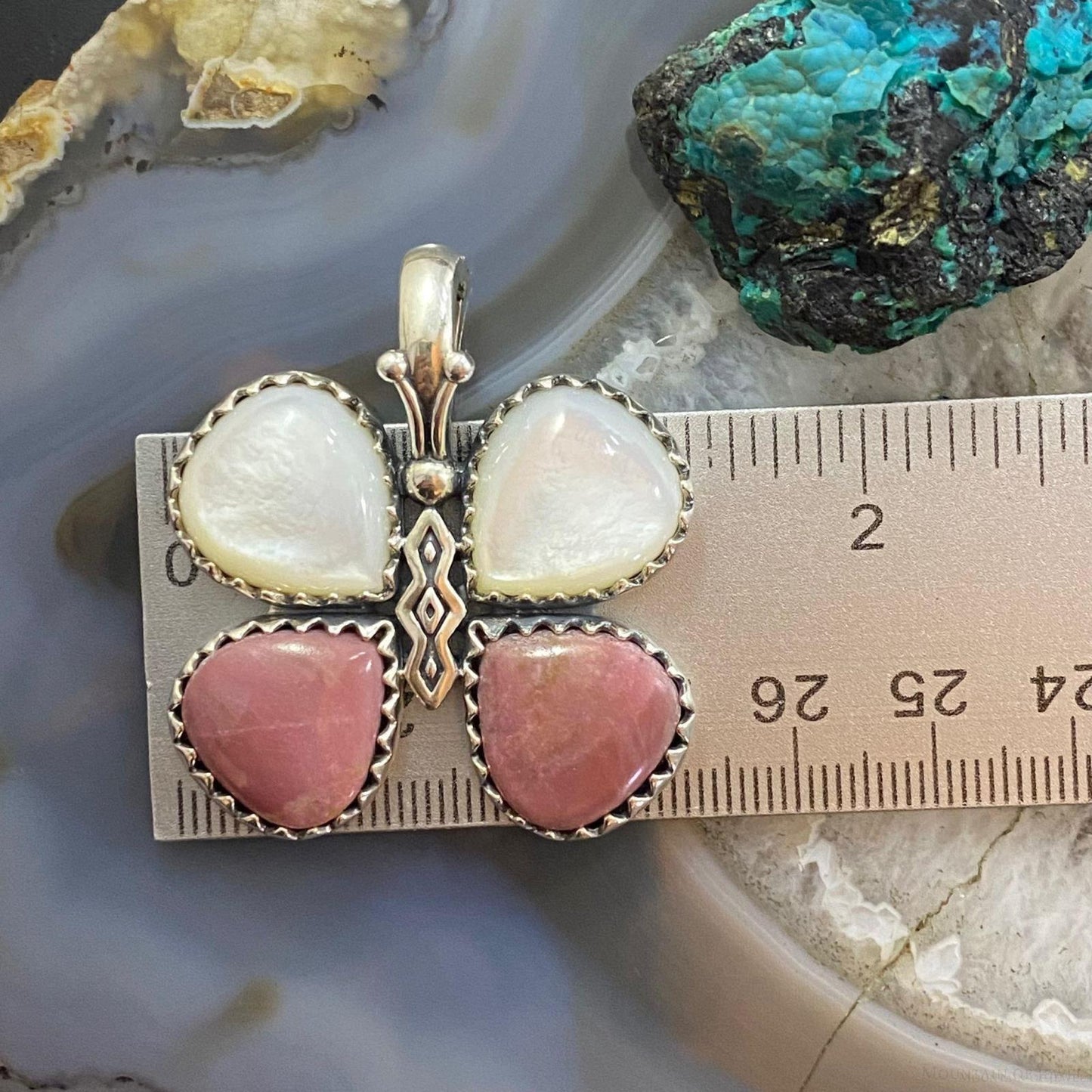 Carolyn Pollack Southwestern Style Sterling Silver Mother of Pearl & Rhodonite Pendant For Women