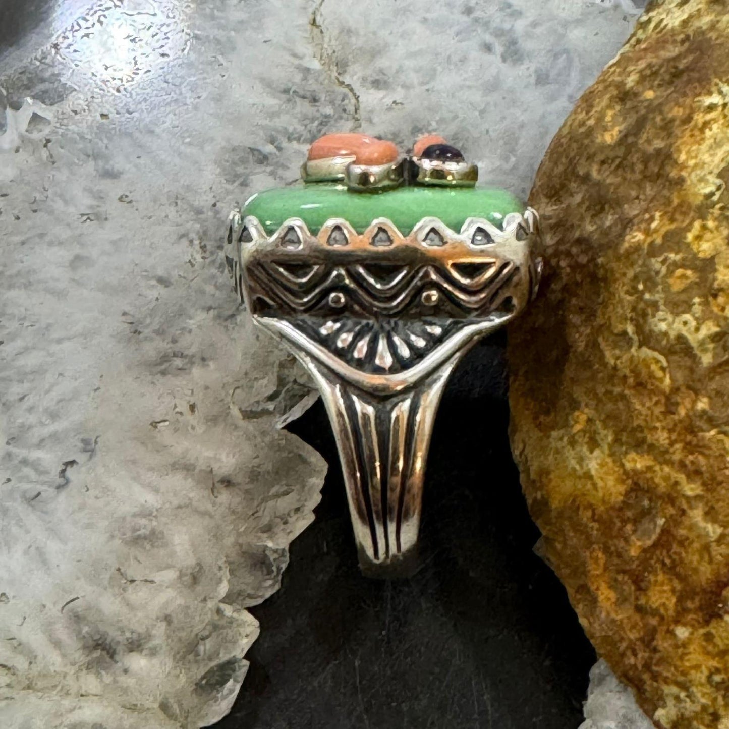 Carolyn Pollack Sterling Silver Variscite, Pink Coral & Amethyst Angel Ring For Women