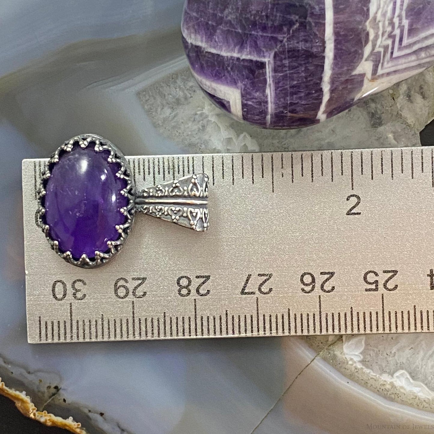 Carolyn Pollack Southwestern Style Sterling Silver Oval Amethyst Decorated Pendant For Women