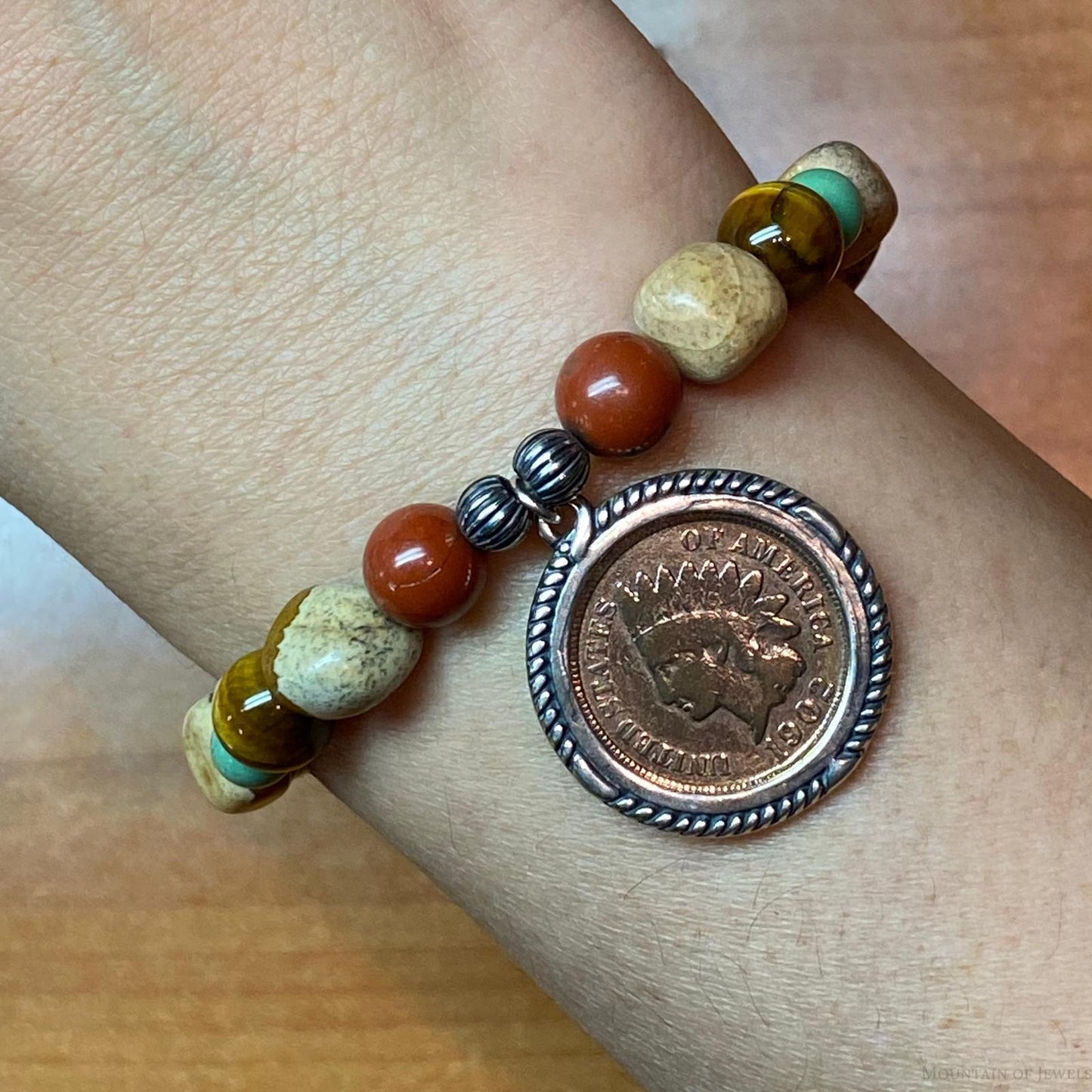 Carolyn Pollack Sterling Silver Multi Gemstone Earth Tones Stretch Bracelet For Women