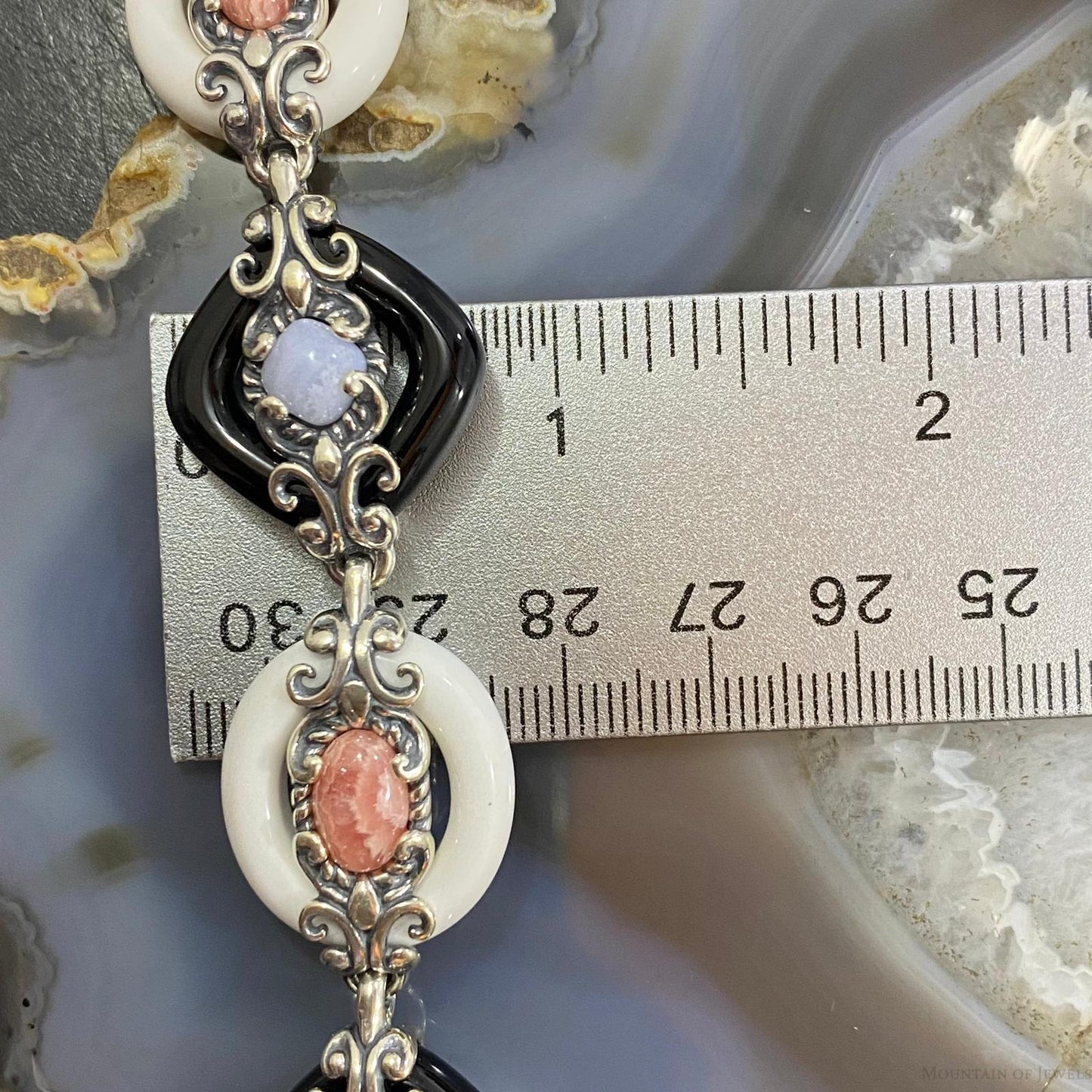 Carolyn Pollack Sterling Silver 3 Agates & 1 Rhodochrosite Link Bracelet For Women
