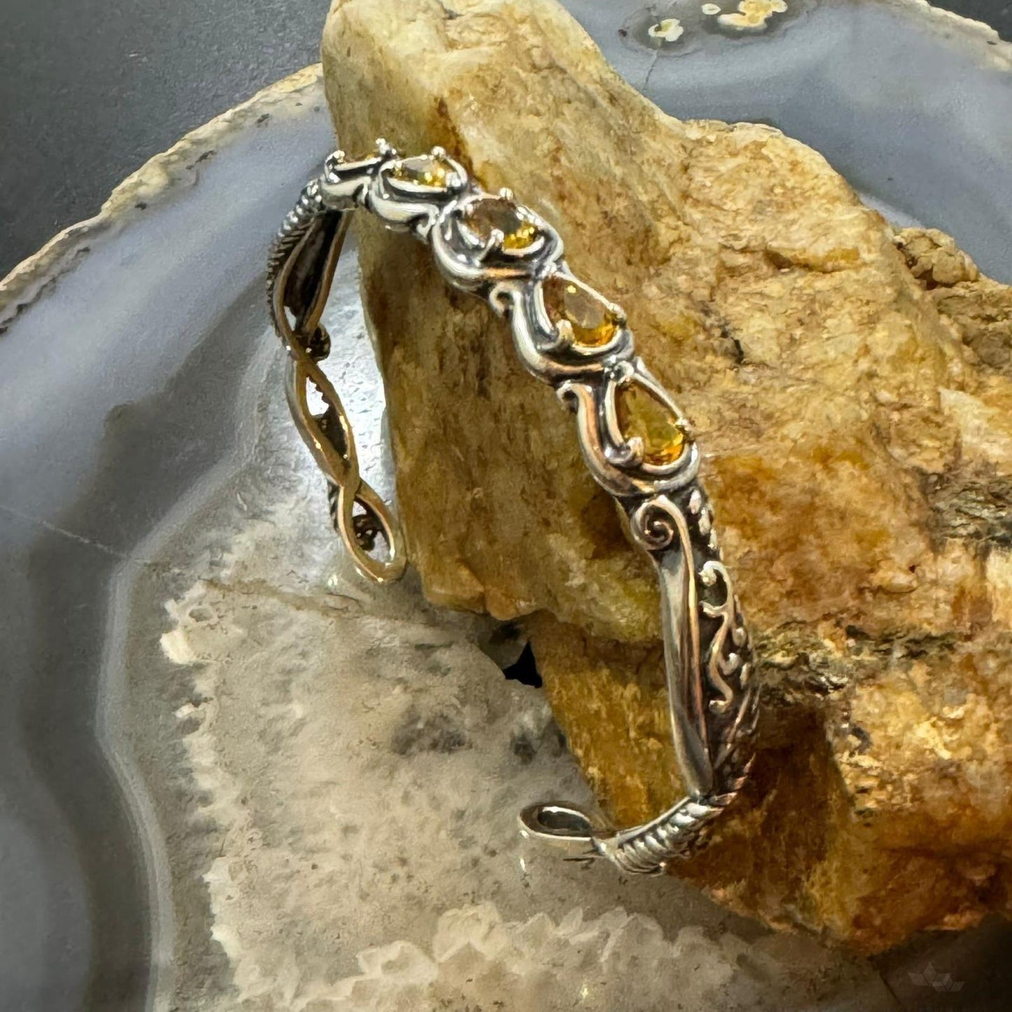 Carolyn Pollack Sterling Silver 5 Faceted Citrine Decorated Bracelet For Women