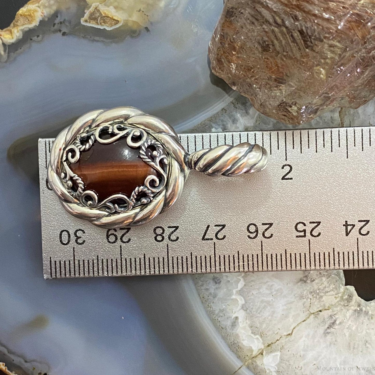 Carolyn Pollack Sterling Silver Tiger's Eye Decorated Enhancer Pendant For Women