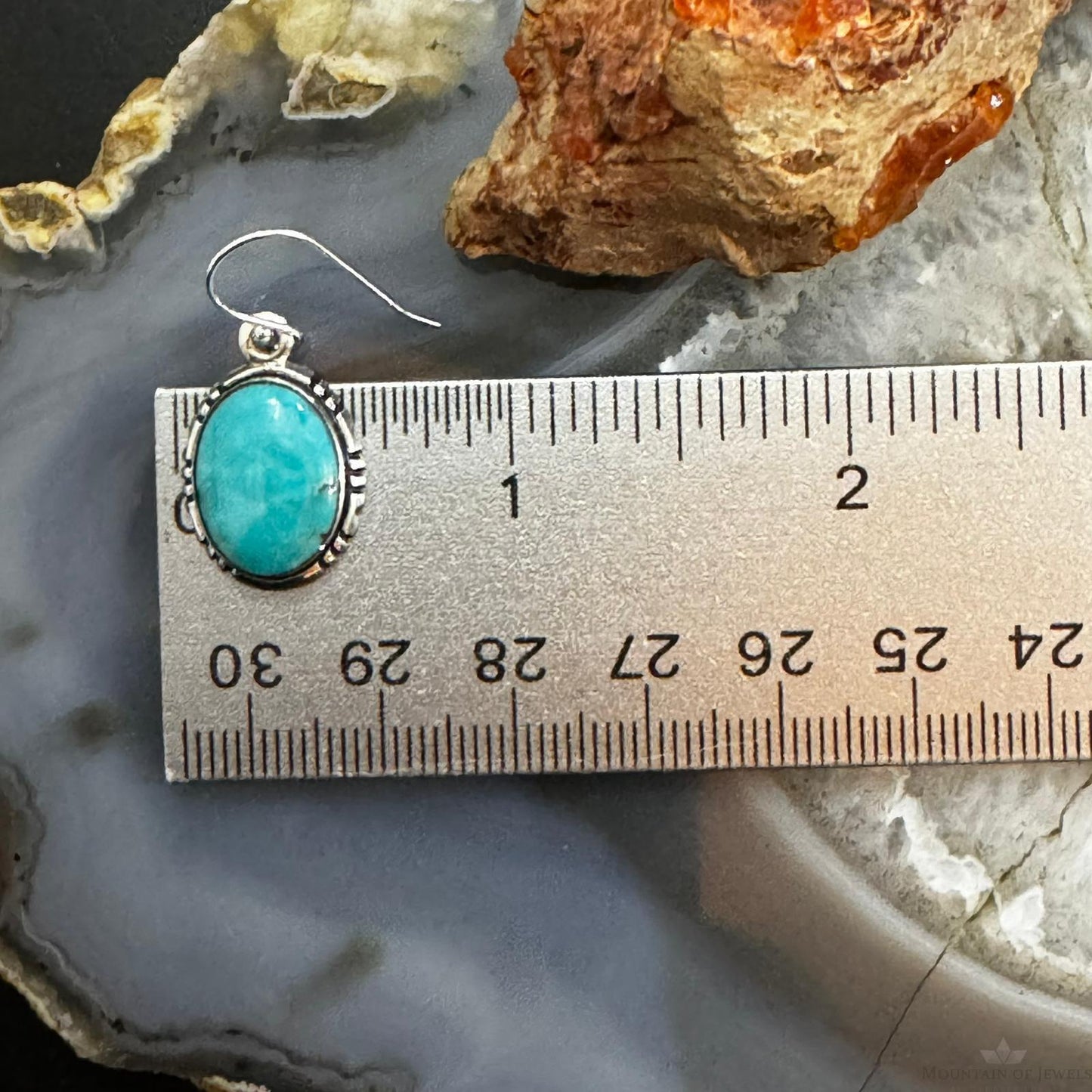 Native American Sterling Silver Oval Kingman Turquoise Dangle Earrings For Women