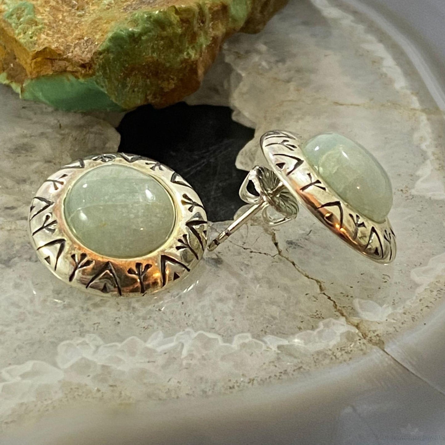 Carolyn Pollack Vintage Southwestern Style Sterling Silver Aquamarine Stud Earrings For Women