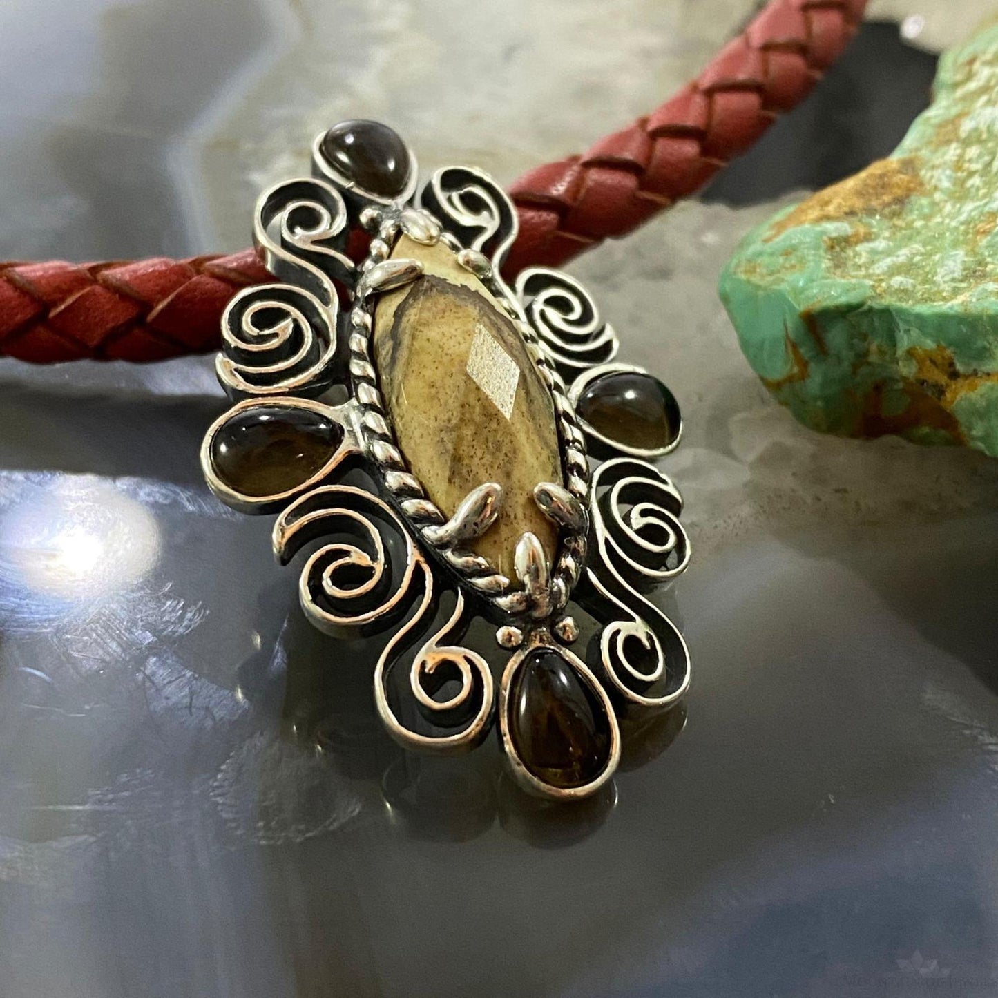 Carolyn Pollack Southwestern Style Sterling Silver Picture Jasper & Smoky Quartz Pendant For Women