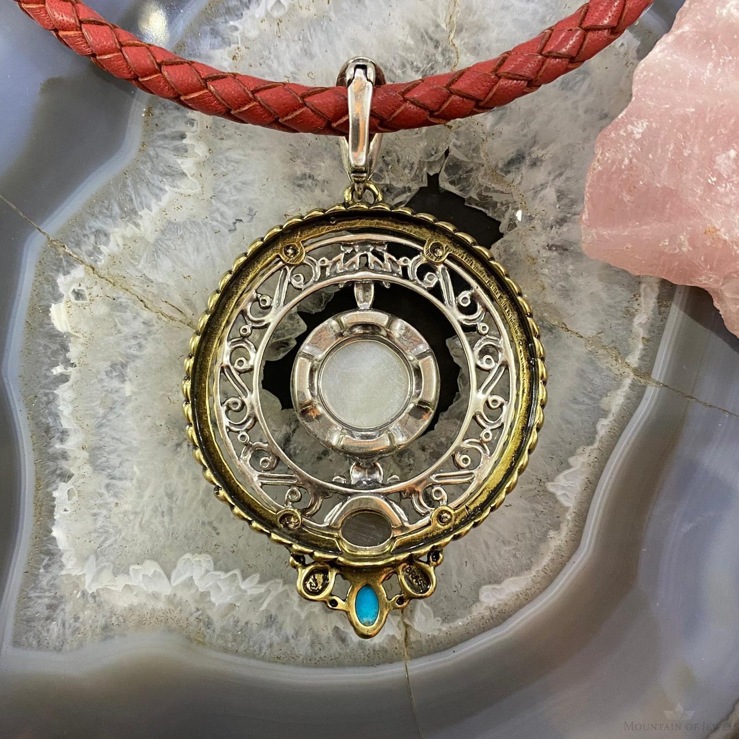 Carolyn Pollack Southwestern Style Sterling Silver & Brass Multistone Decorated Pendant For Women