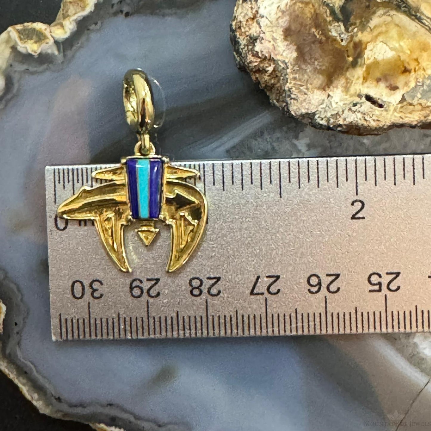 Carolyn Pollack Brass Multi Gemstone Inlay Fetish Bear Unisex Enhancer Pendant