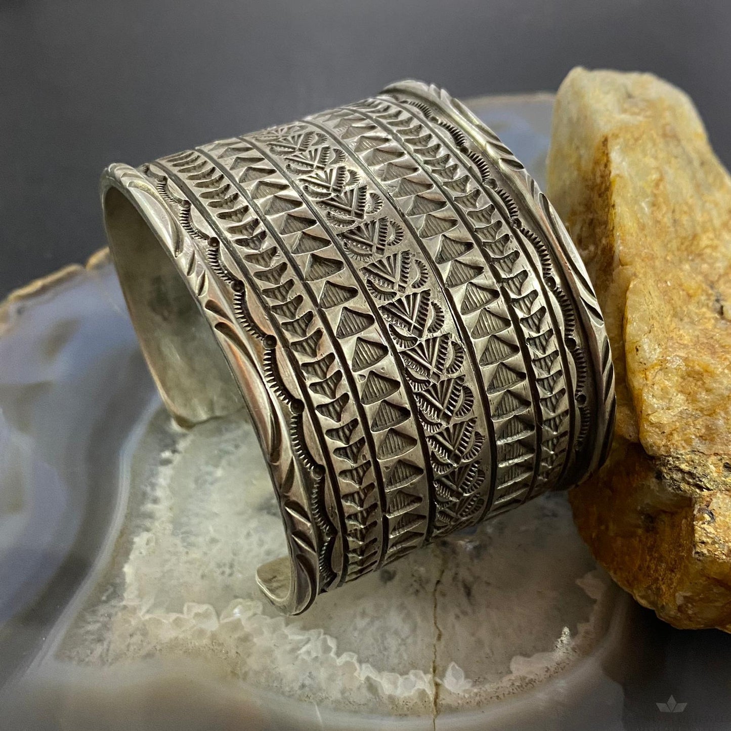 Tawney Cruz-Willie Native American Sterling Wide Stamped Bracelet For Women