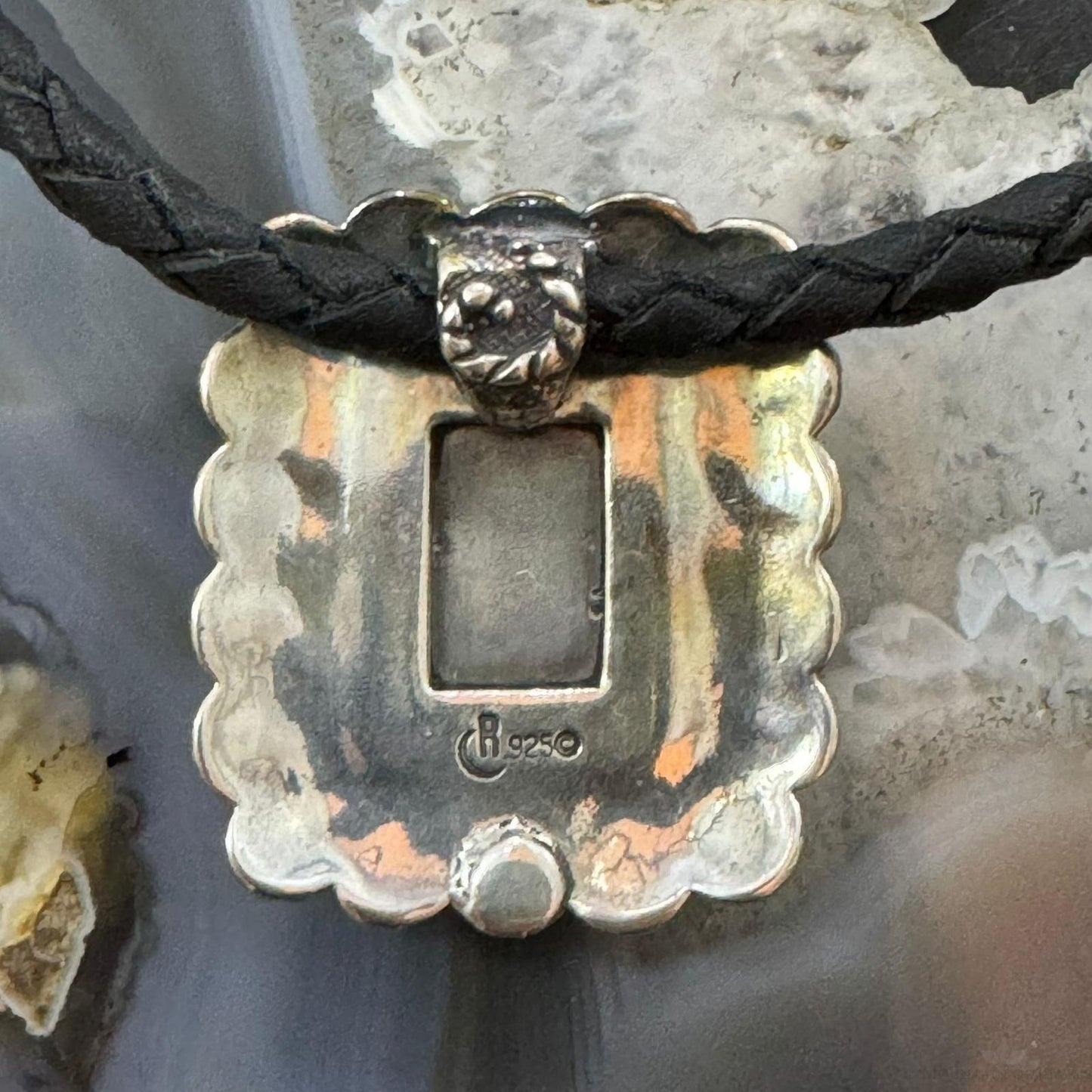 Carolyn Pollack Sterling Silver Turquoise Pendant with Black Braided Leather Necklace