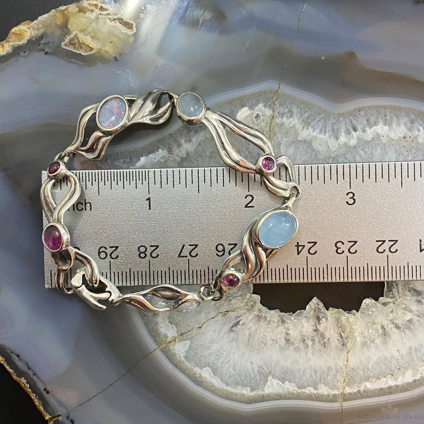Carolyn Pollack Vintage Sterling Silver Multi Gemstone Link Bracelet For Women