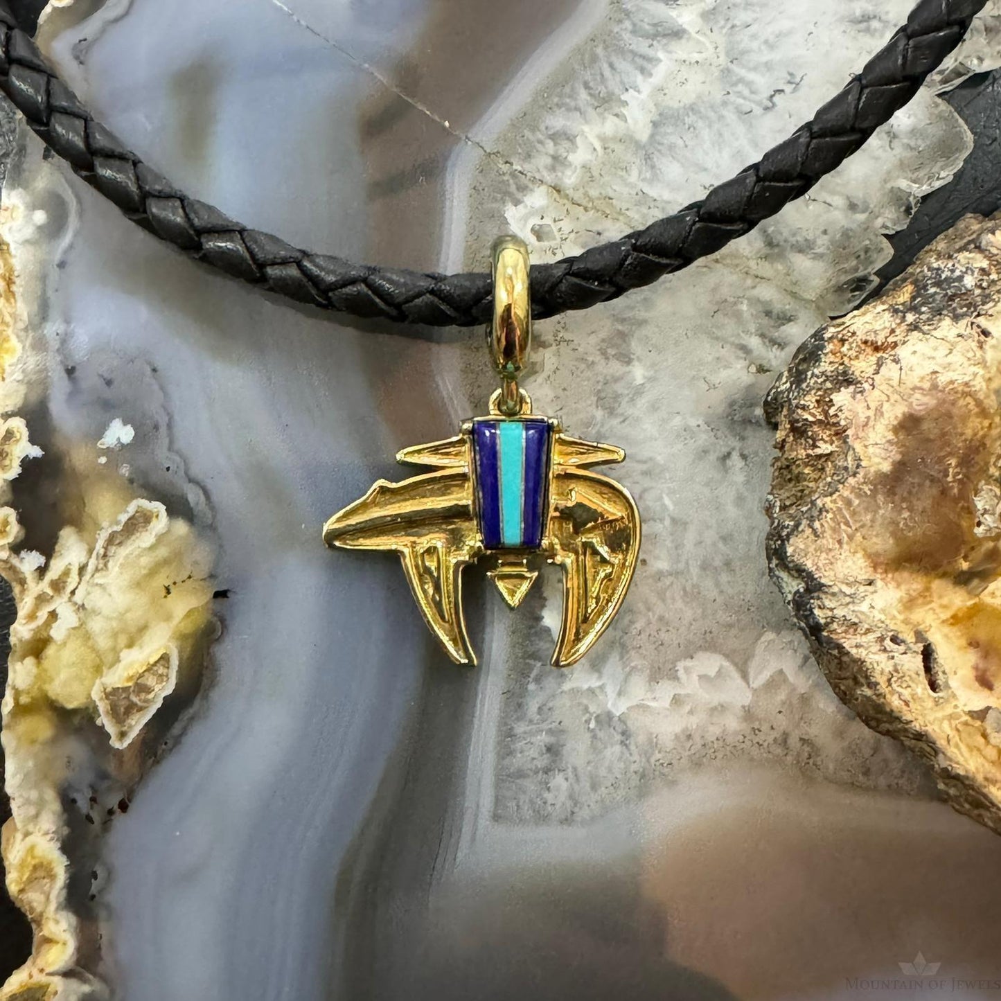 Carolyn Pollack Brass Multi Gemstone Inlay Fetish Bear Unisex Enhancer Pendant