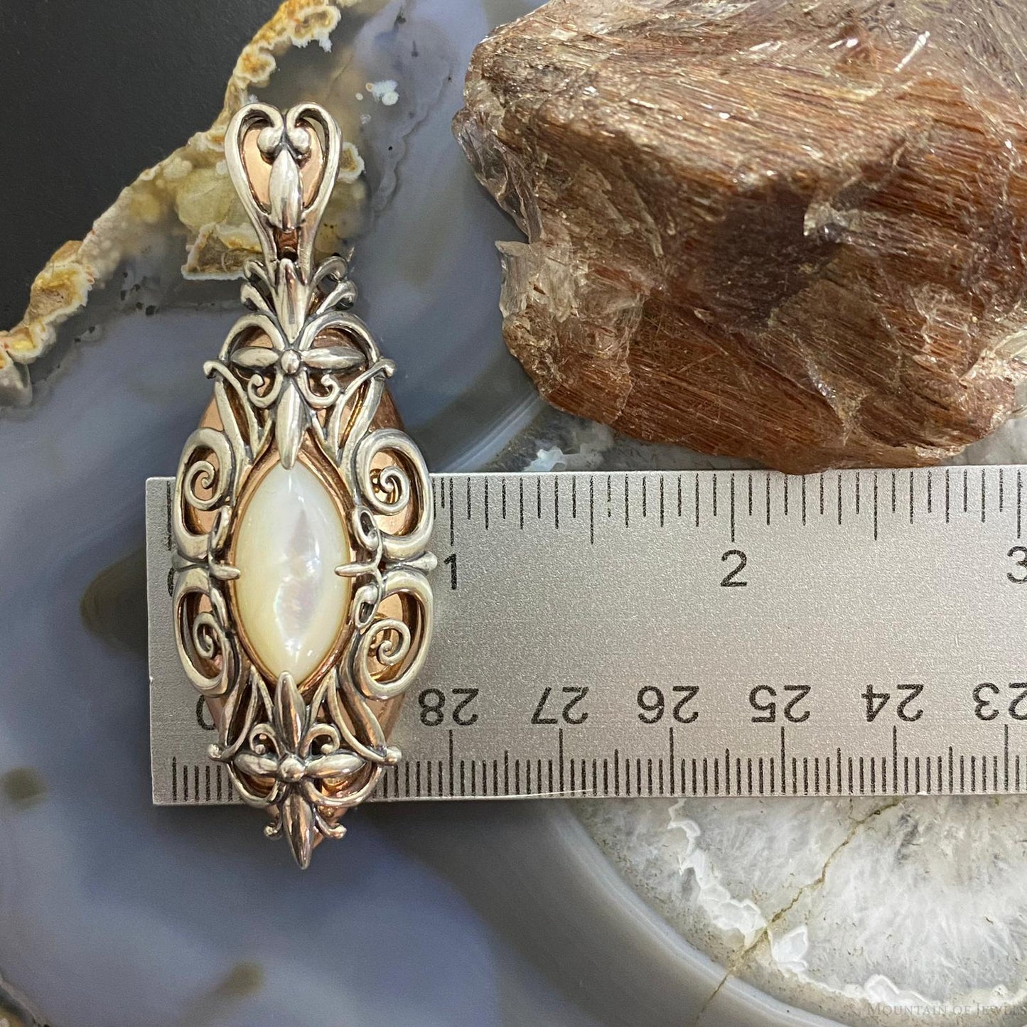 Carolyn Pollack Southwestern Style Sterling Silver & Brass Mother of Pearl Decorated Pendant For Women