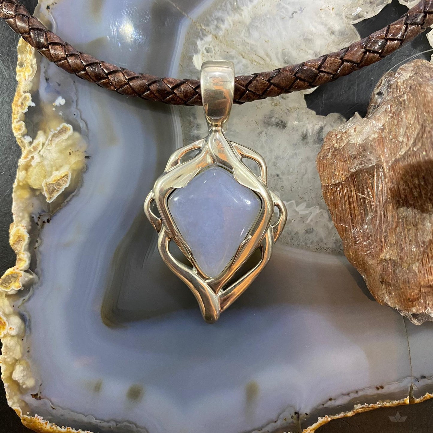 Carolyn Pollack Southwestern Style Sterling Silver Blue Lace Agate Decorated Pendant For Women