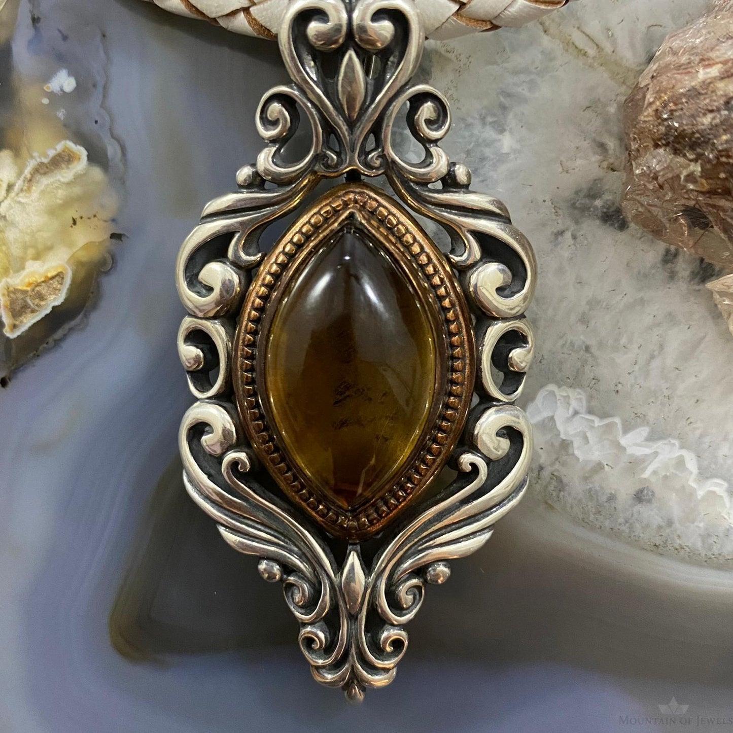 Carolyn Pollack Southwestern Style Sterling Silver & Bronze Amber Decorated Enhancer Pendant For Women