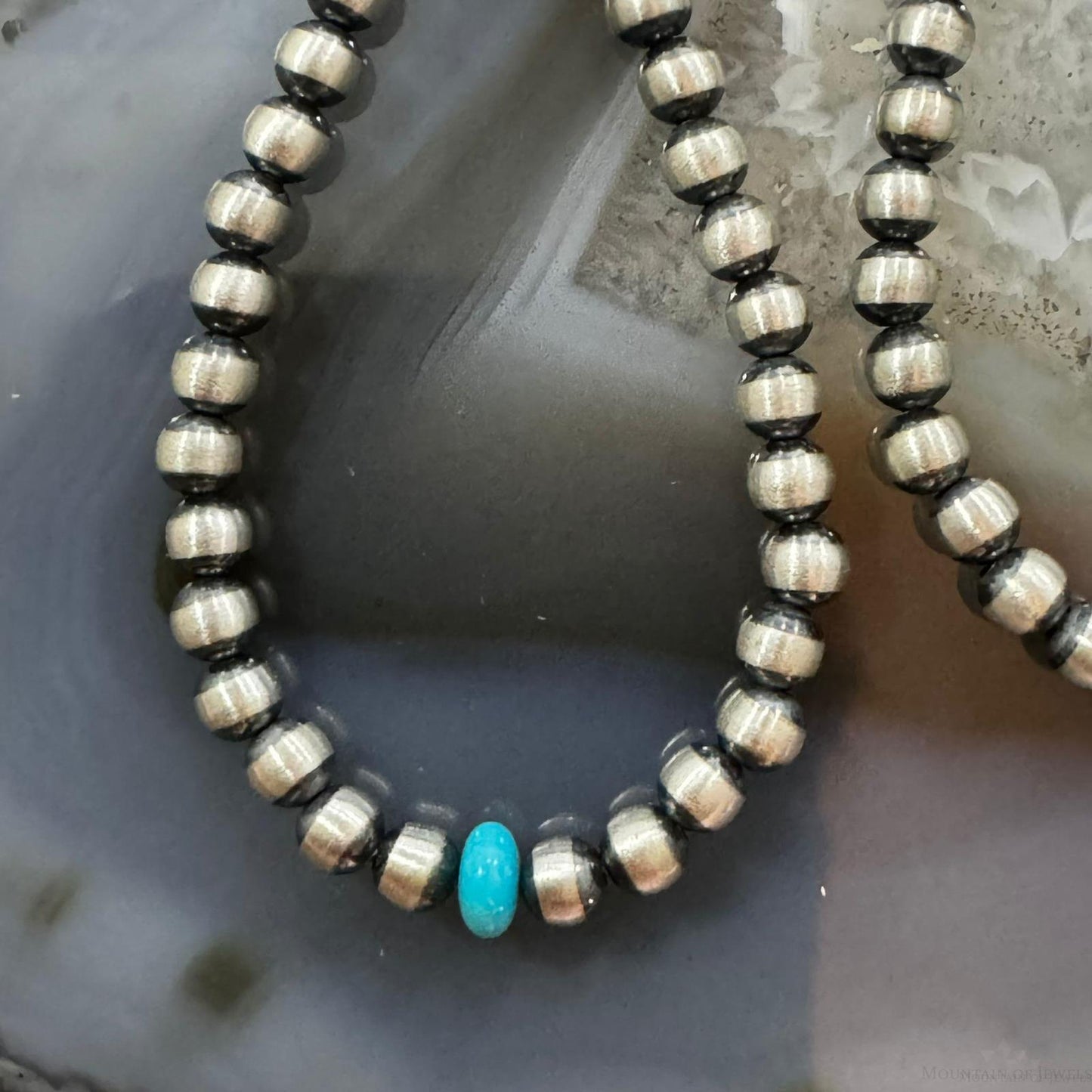 Navajo Pearl Beads 3mm & Turquoise Bead 5 mm Sterling Silver Dangle Earrings For Women
