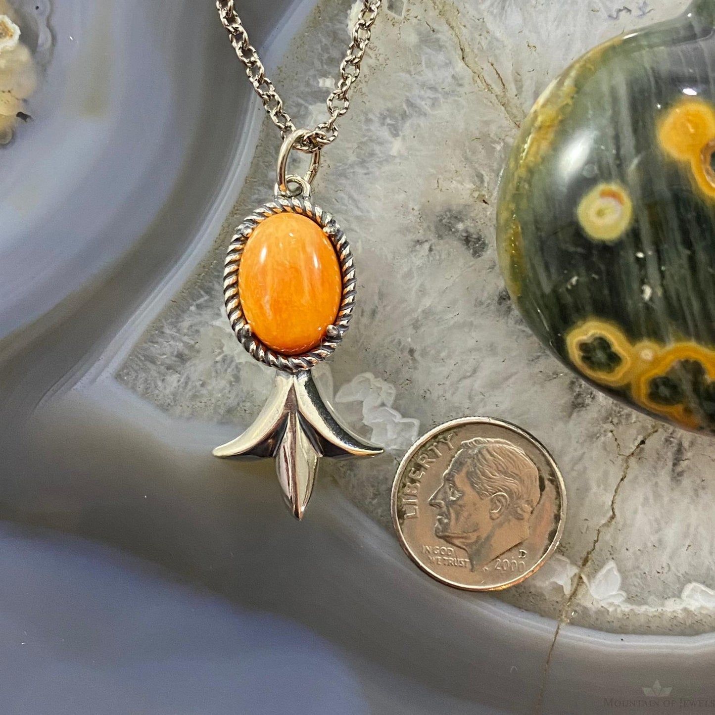 Carolyn Pollack Southwestern Style Sterling Silver Spiny Oyster Squash Pendant & Necklace For Women