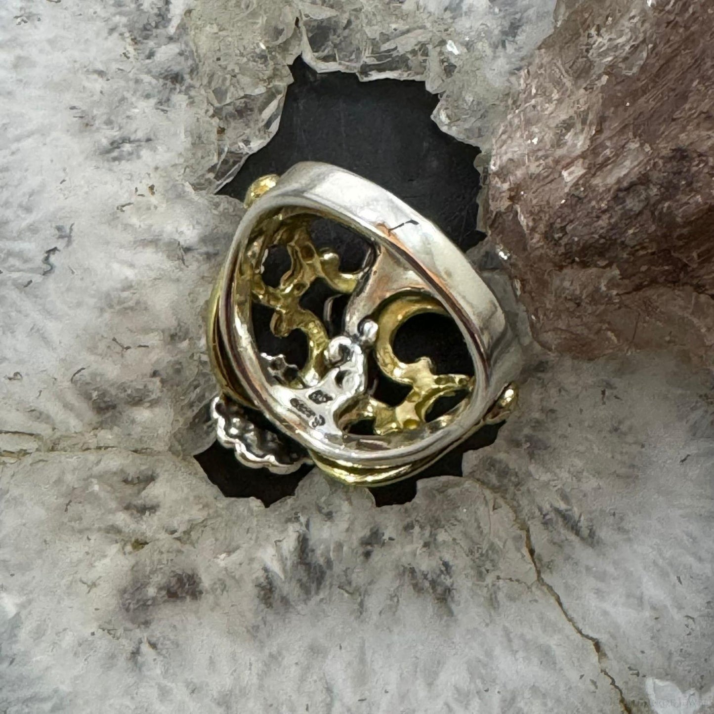 Carolyn Pollack Sterling Silver & Brass Floral Decorated Ring For Women
