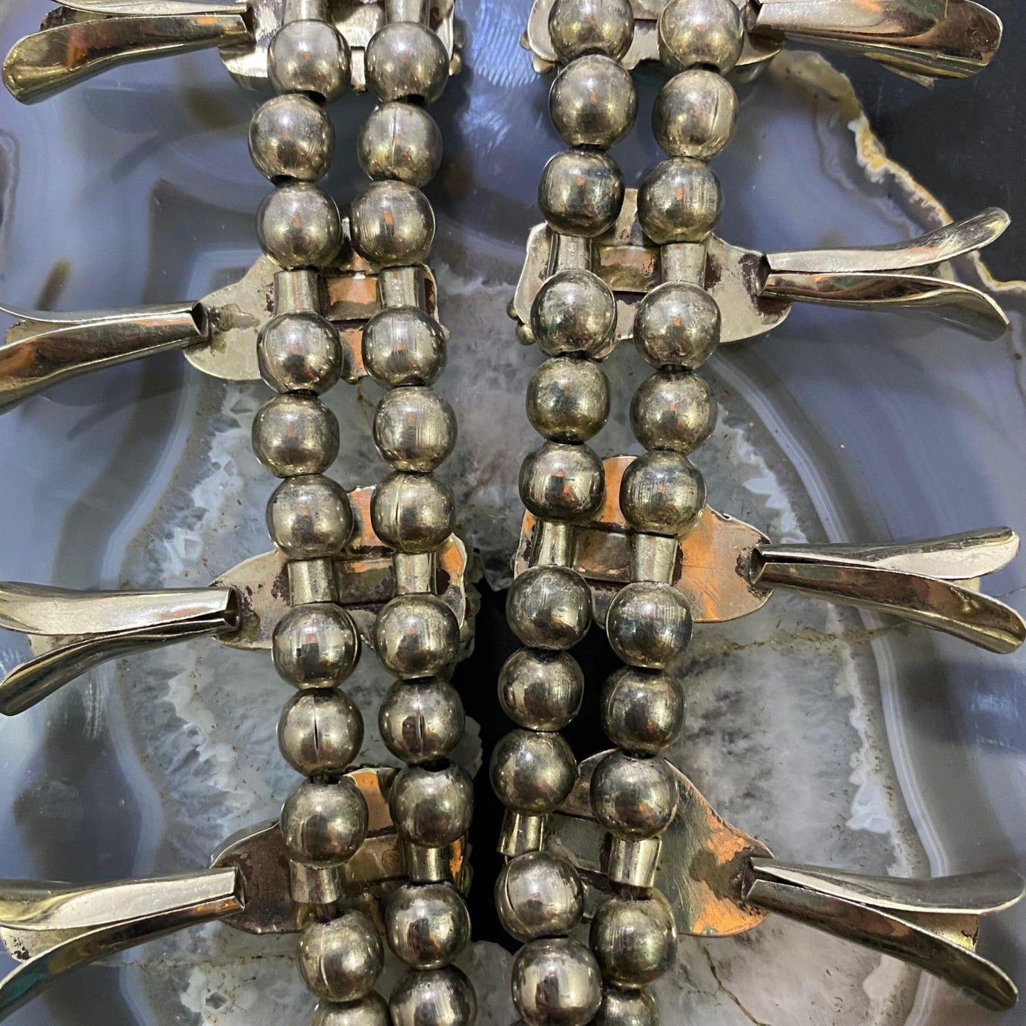 Vintage Native American Silver 15 Kingman Turquoise 28" Squash Blossom Necklace For Women