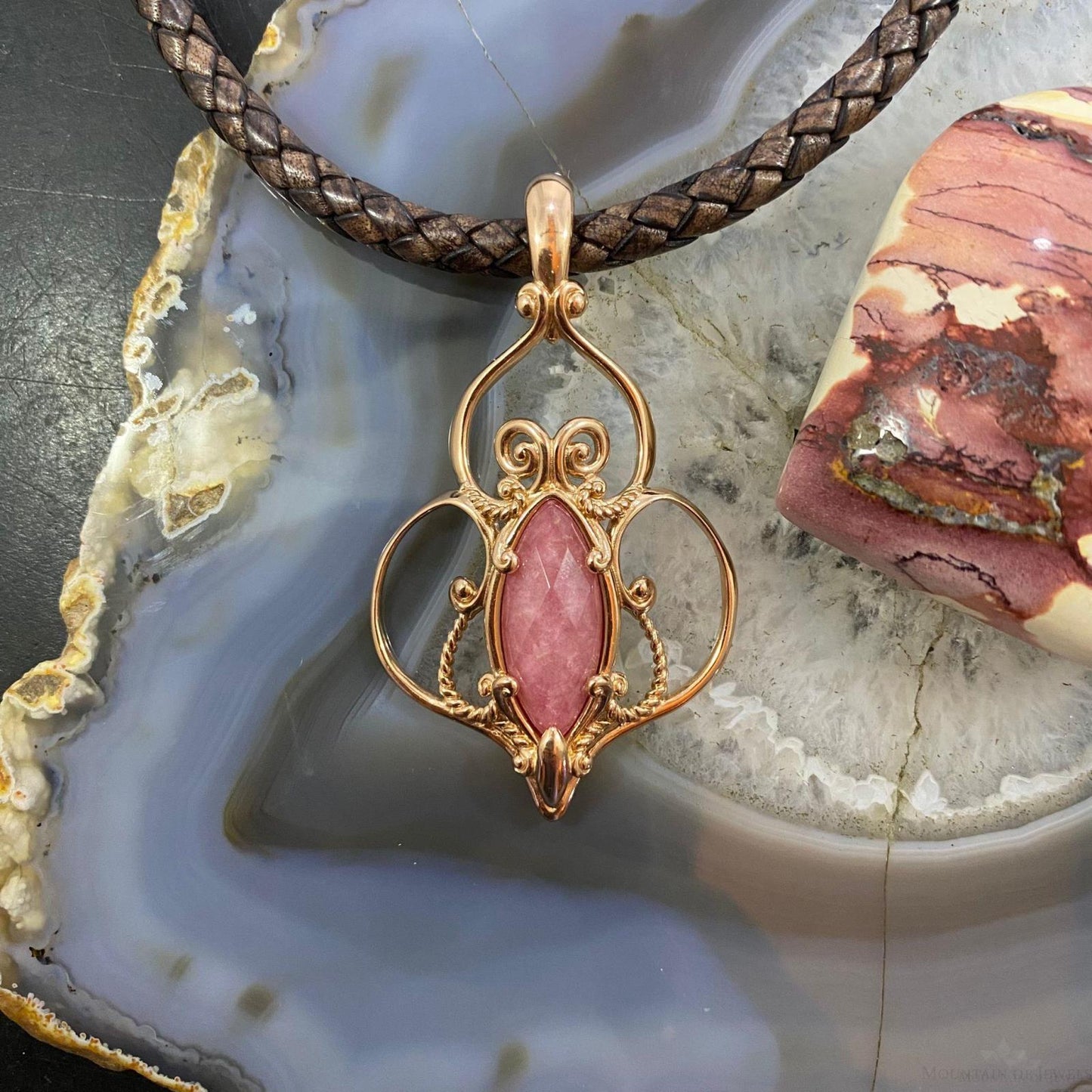 Carolyn Pollack Brass Marquise Rhodonite Doublet Enhancer Pendant For Women