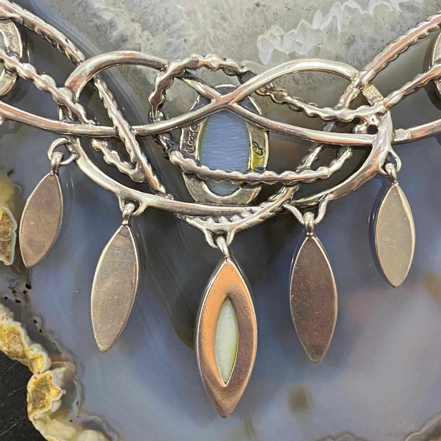 Carolyn Pollack Southwestern Style Sterling Silver Lapis & Druzy Necklace For Women