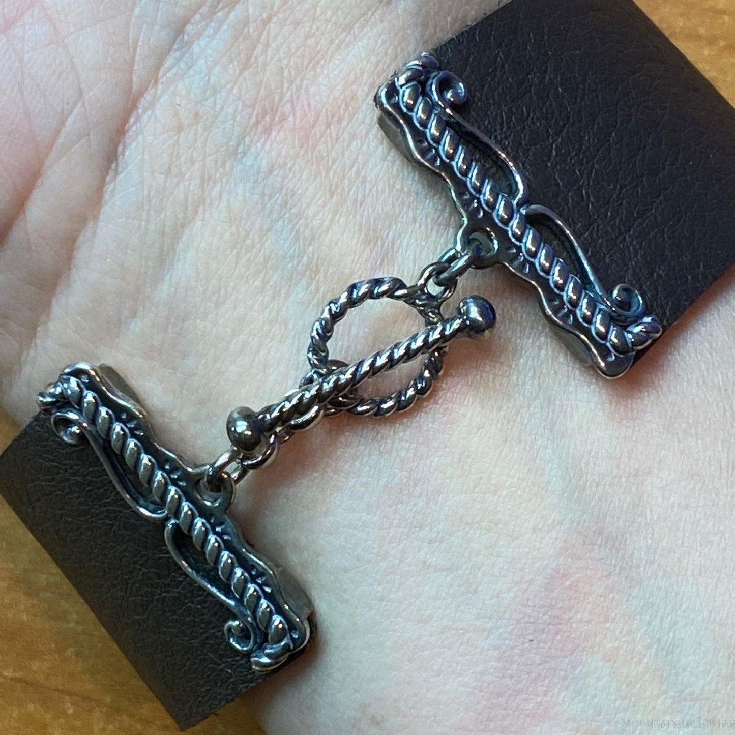 Carolyn Pollack Sterling Silver Brown Leather Oval Turquoise Toggle Clasp Bracelet