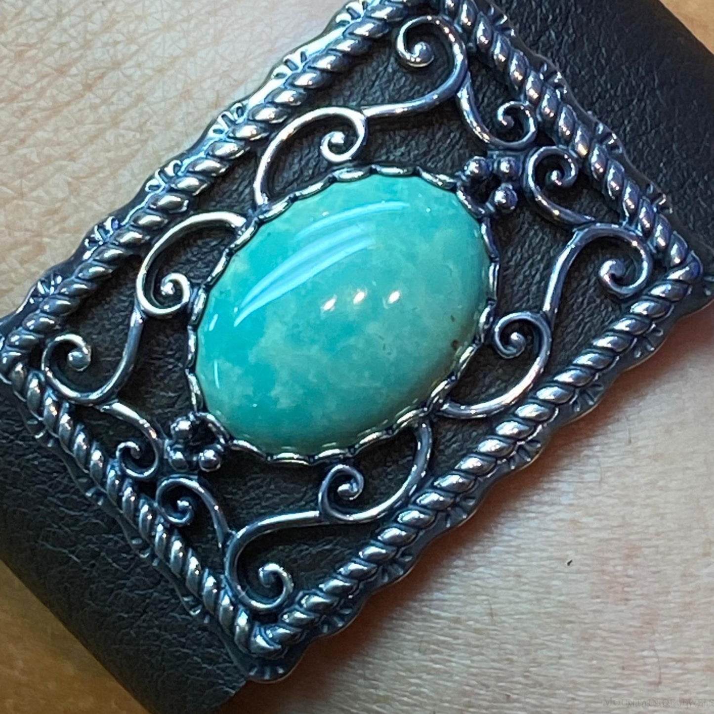 Carolyn Pollack Sterling Silver Brown Leather Oval Turquoise Toggle Clasp Bracelet