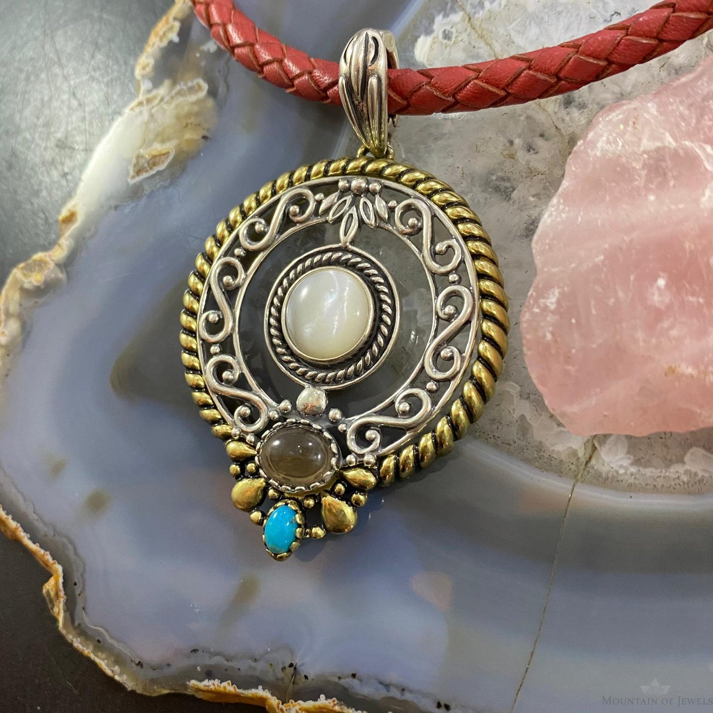 Carolyn Pollack Southwestern Style Sterling Silver & Brass Multistone Decorated Pendant For Women