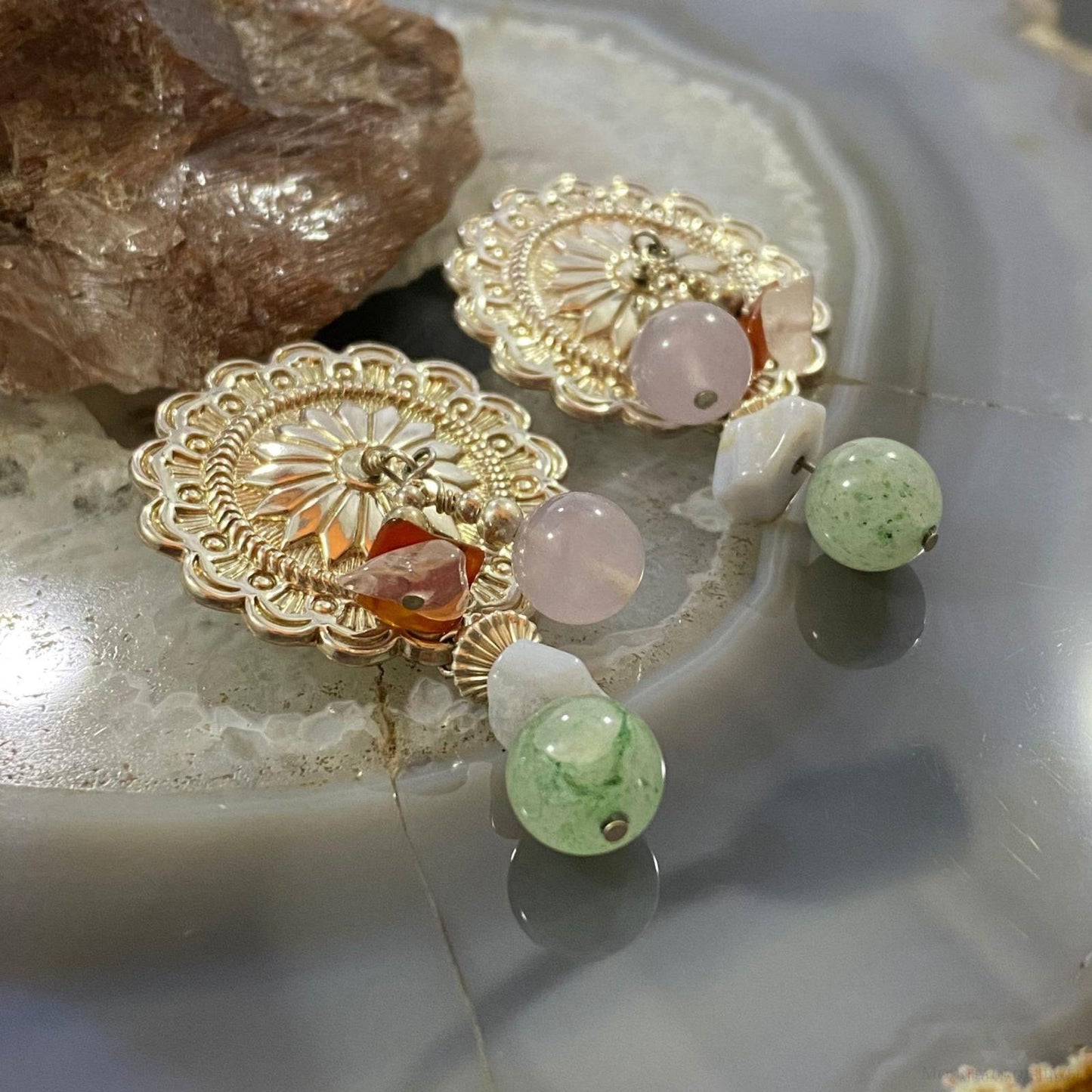 Carolyn Pollack Sterling Silver Concho w/Multi Gemstone Beads Stud Earrings For Women