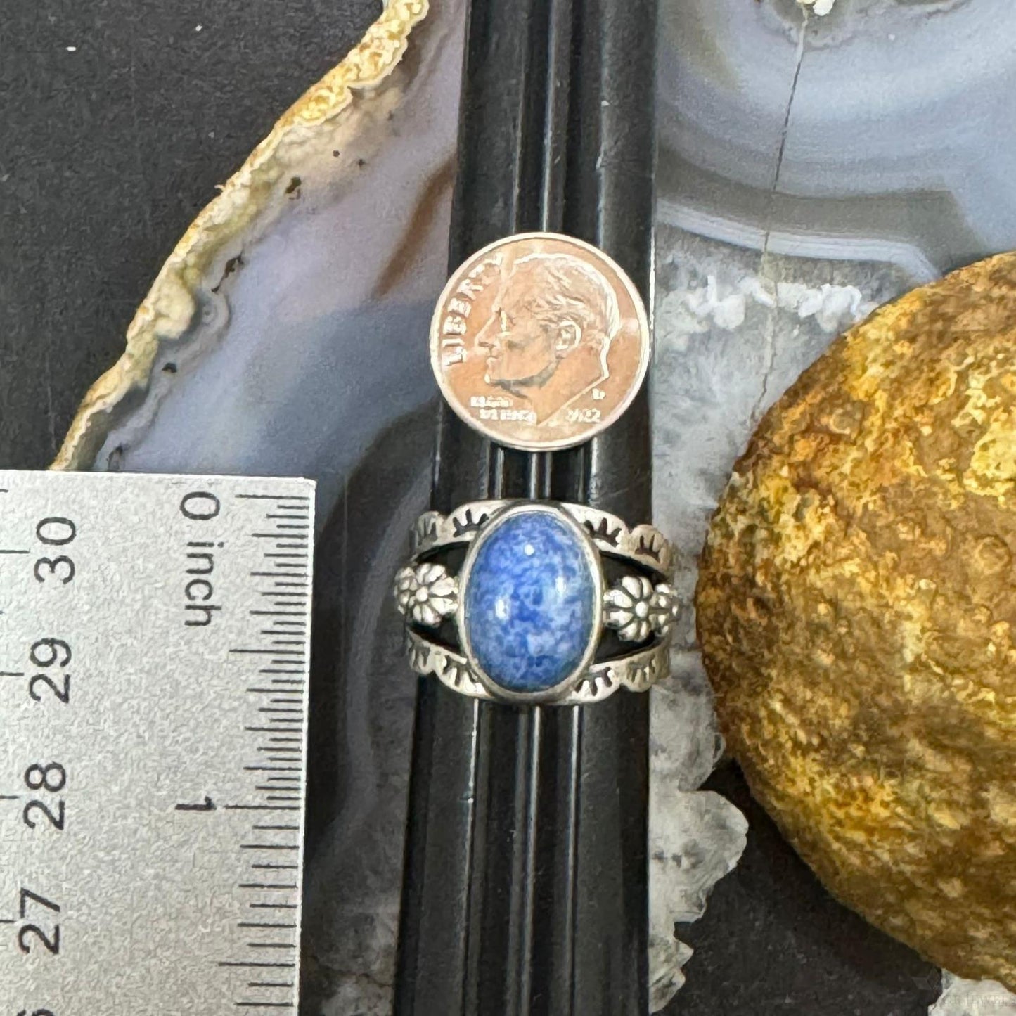 Carolyn Pollack Sterling Silver Oval Denim Lapis Decorated Ring For Women