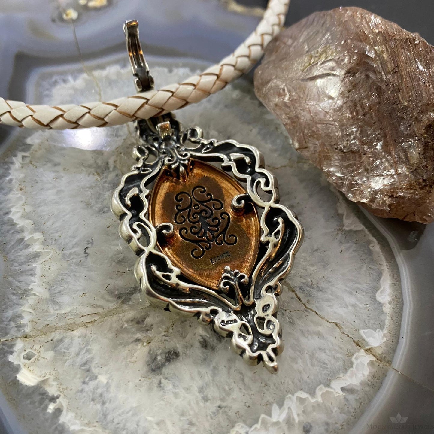 Carolyn Pollack Southwestern Style Sterling Silver & Bronze Amber Decorated Enhancer Pendant For Women