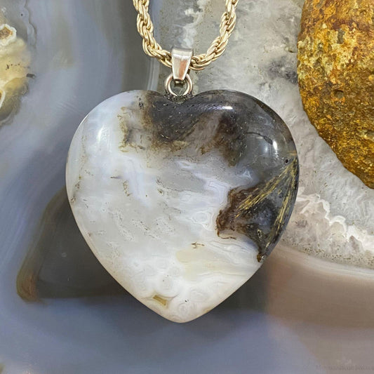 Heart Shape Slab Phantom Agate Fashion Pendant For Women