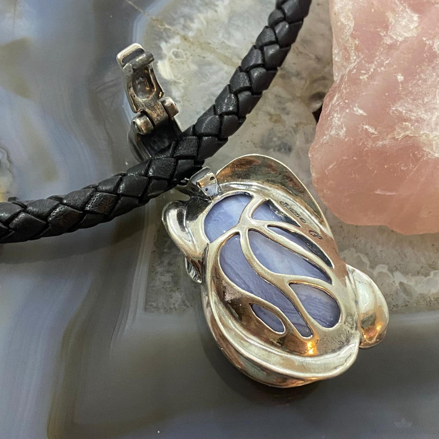 Carolyn Pollack Southwestern Style Sterling Silver Blue Lace Agate Pendant For Women
