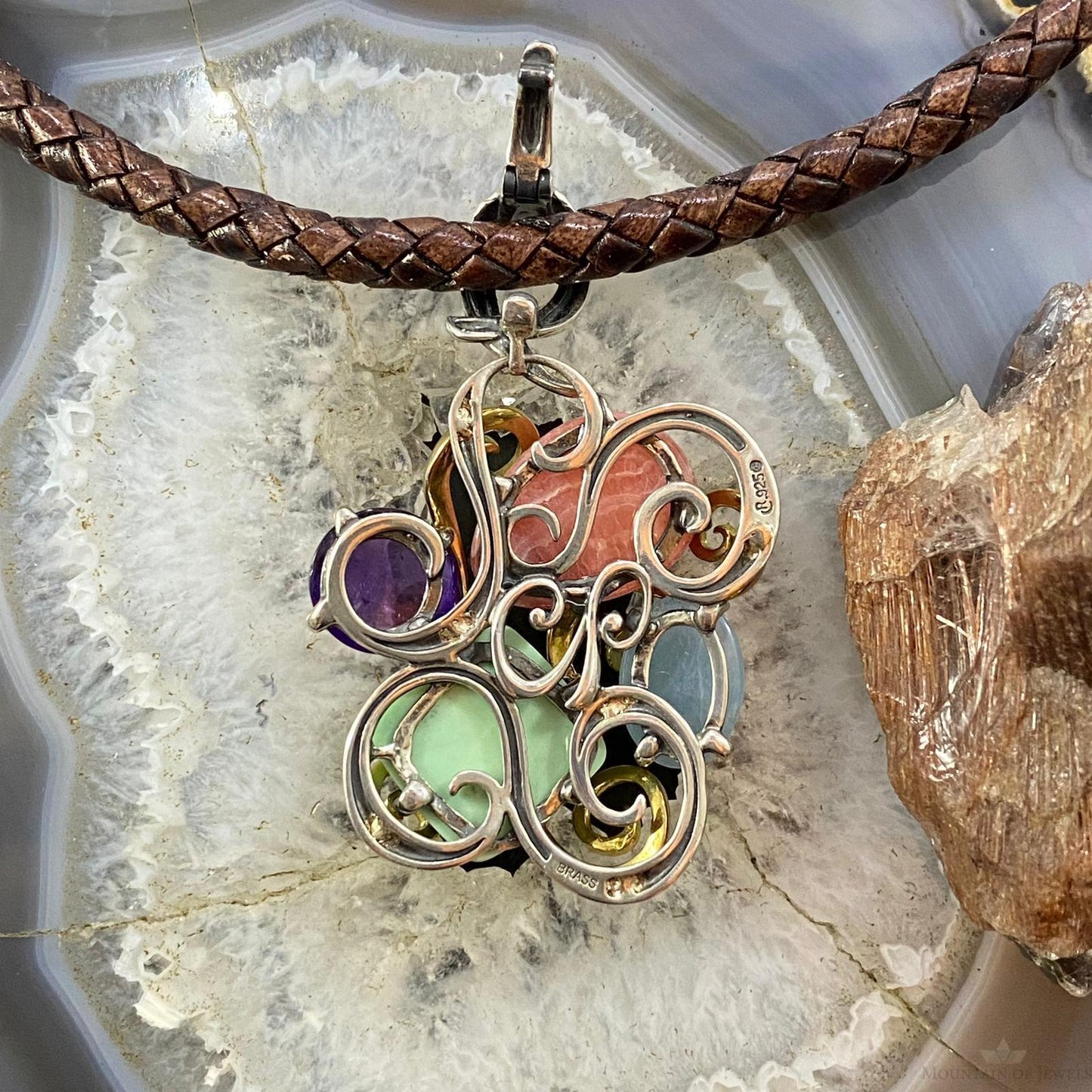 Carolyn Pollack Southwestern Style Sterling Silver & Brass Multistone Decorated Pendant For Women