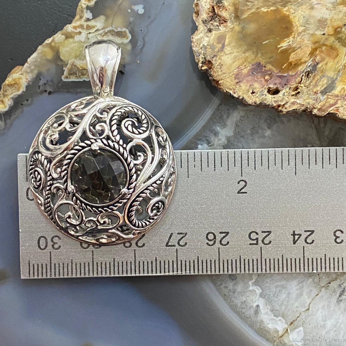 Carolyn Pollack Southwestern Style Sterling Silver Round Smoky Quartz Enhancer Pendant For Women