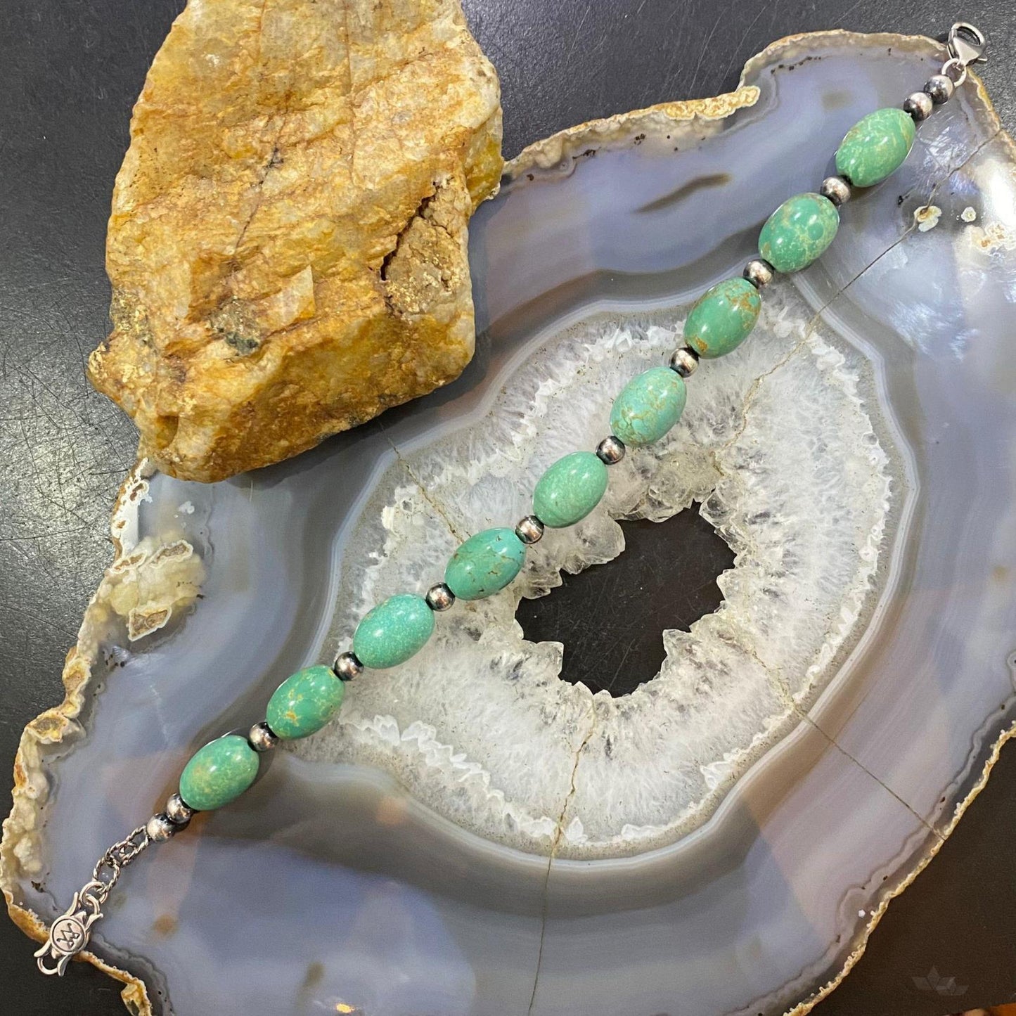 Carolyn Pollack Sterling Silver Egg Shape Green Turquoise Link Bracelet For Women