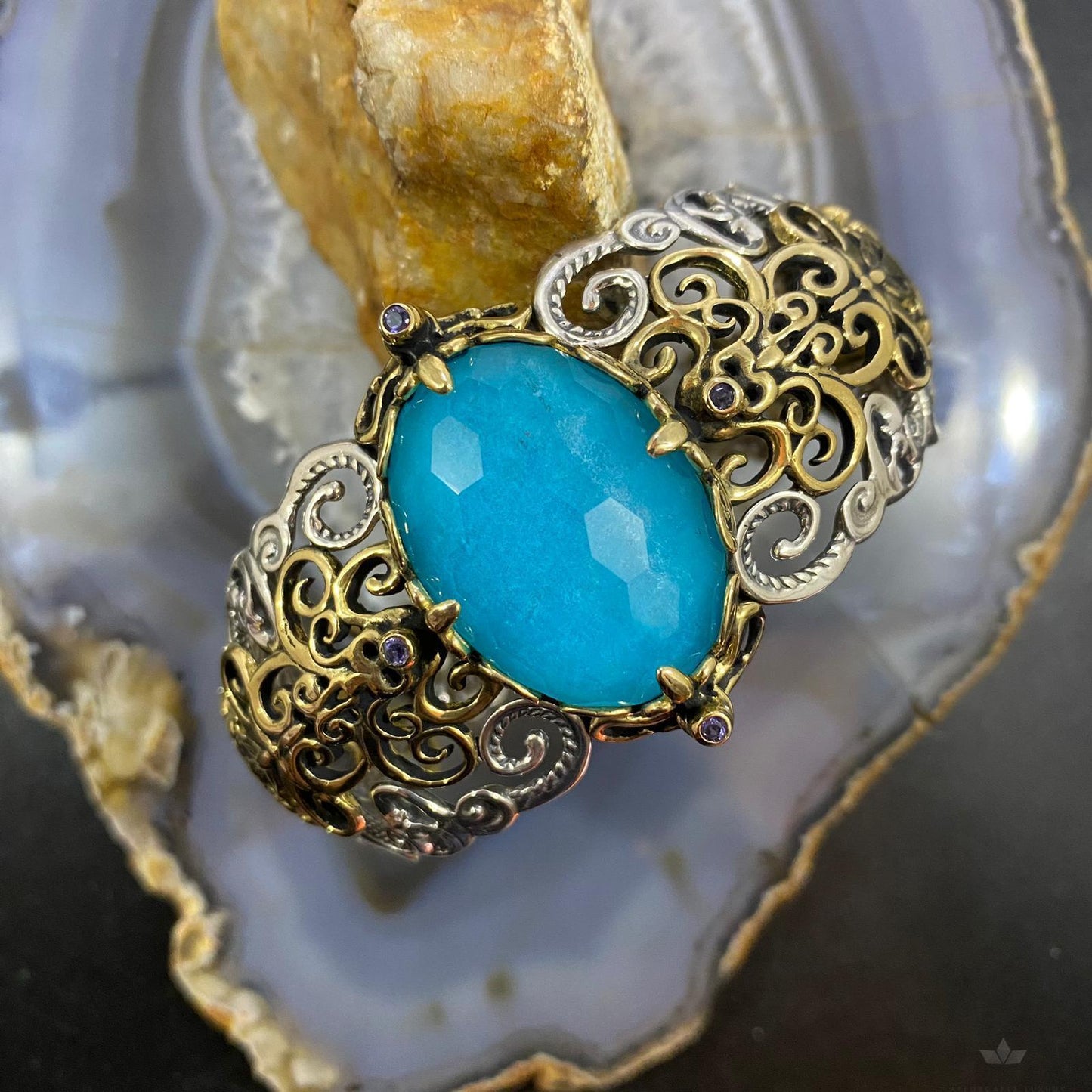 Carolyn Pollack Sterling Silver /Brass Faceted Blue Quartzite Doublet Tanzanite Bracelet