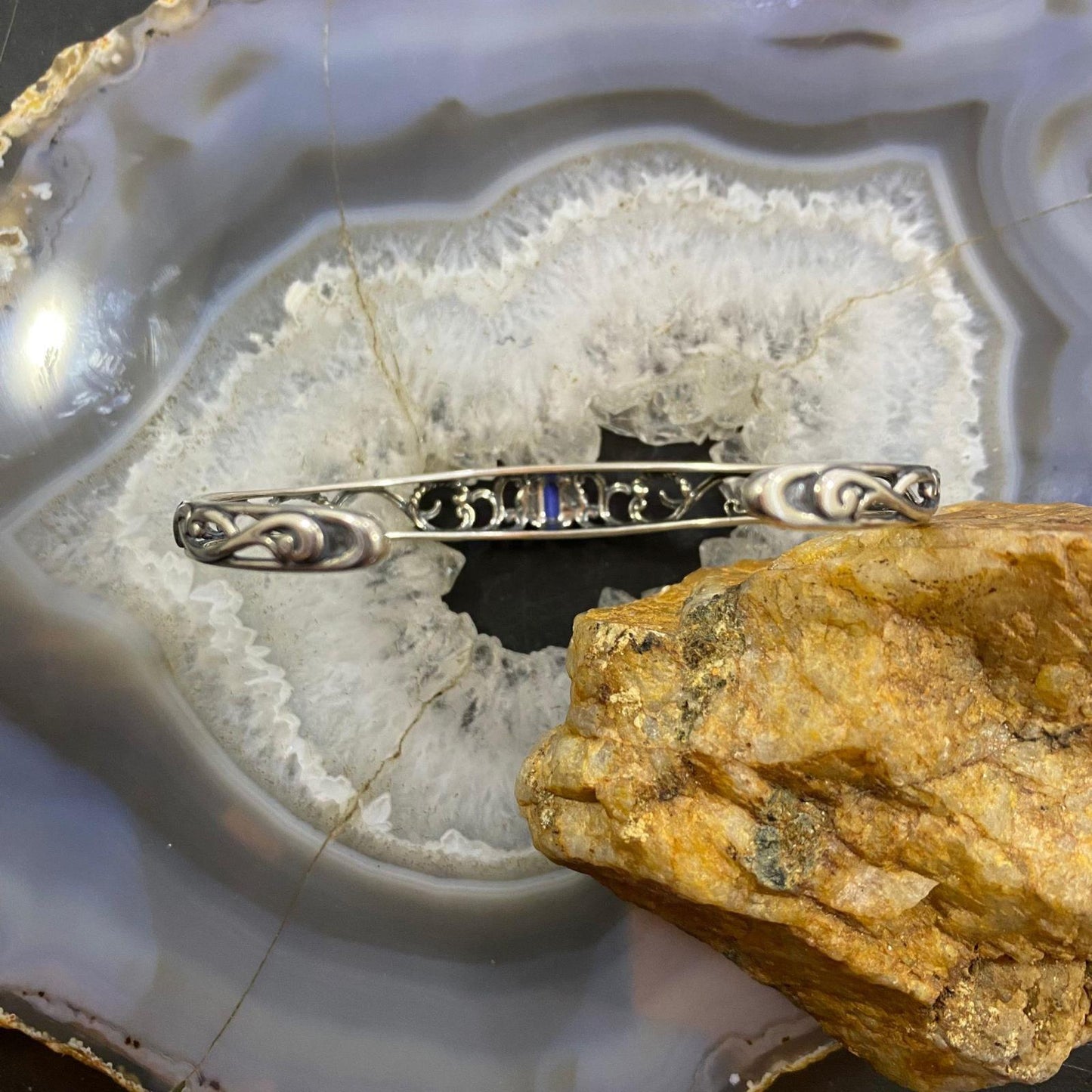 Carolyn Pollack Sterling Silver Denim Lapis Thin Decorated Bracelet For Women