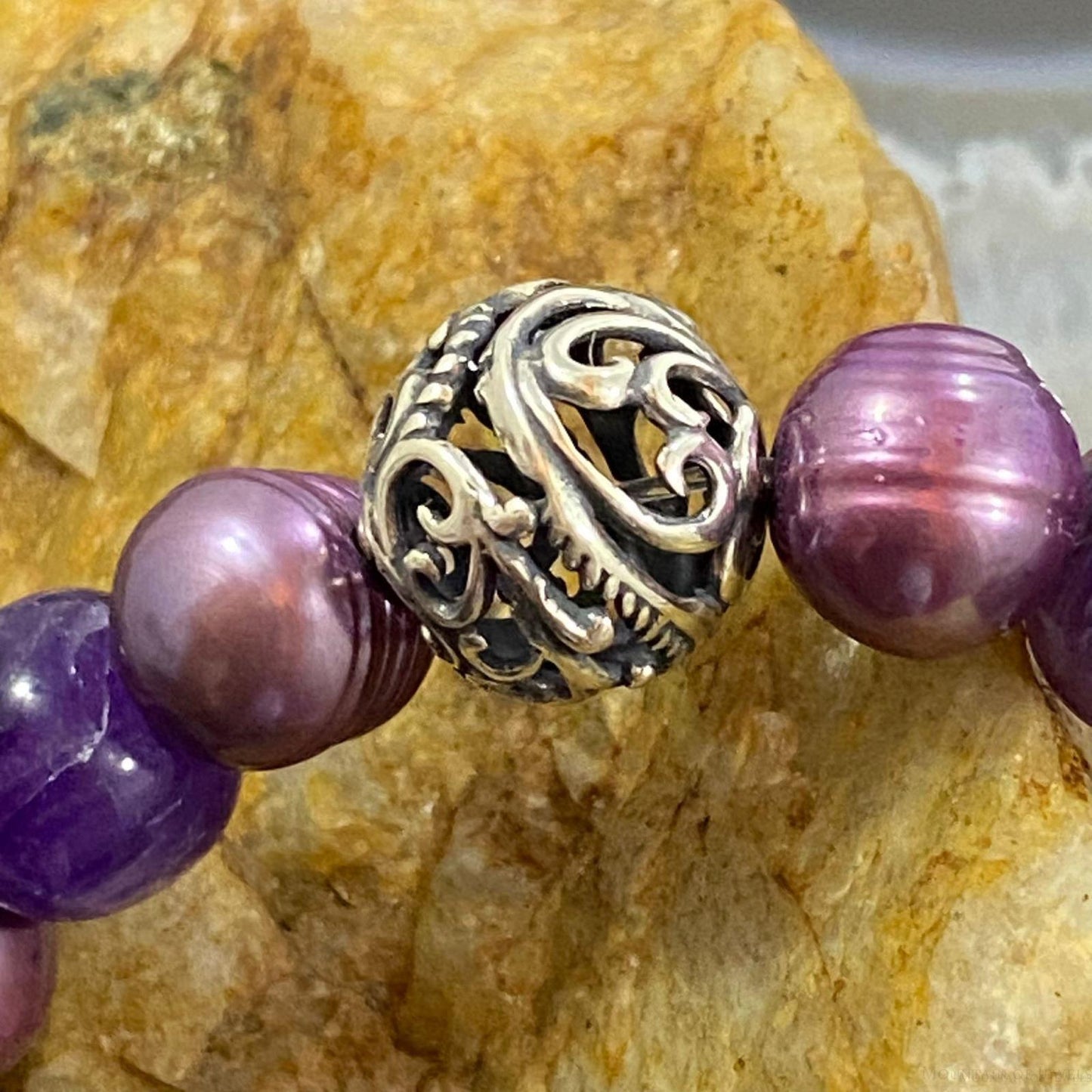 Carolyn Pollack Sterling Silver Freshwater Pearl & Amethyst, Jade Stretch Bracelet For Women