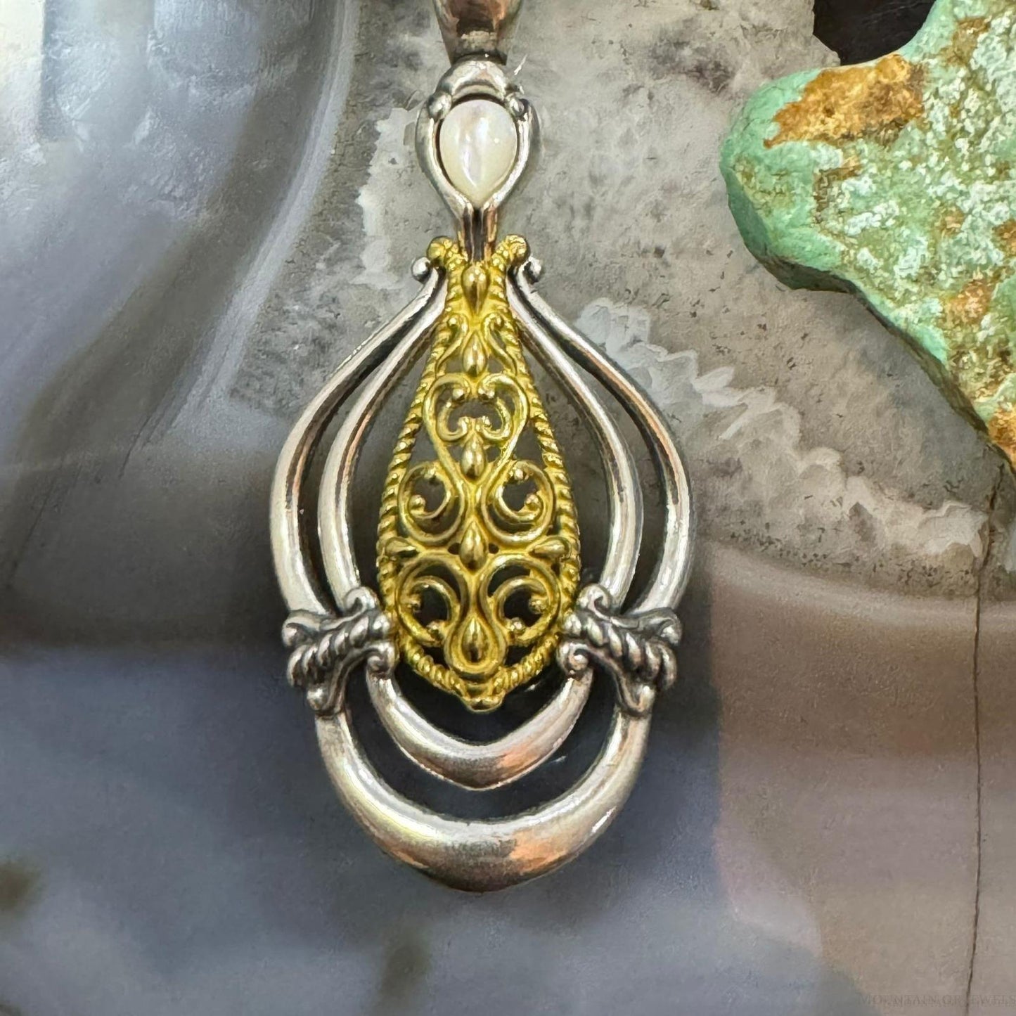 Carolyn Pollack Sterling Silver & Brass Mother of Pearl Decorated Enhancer Pendant For Women