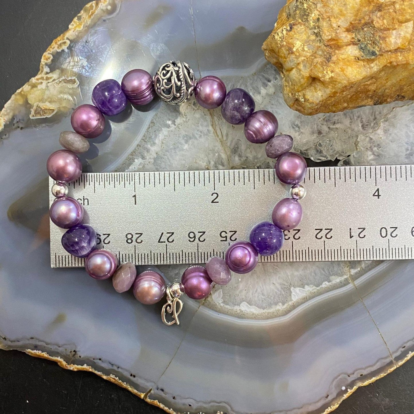 Carolyn Pollack Sterling Silver Freshwater Pearl & Amethyst, Jade Stretch Bracelet For Women