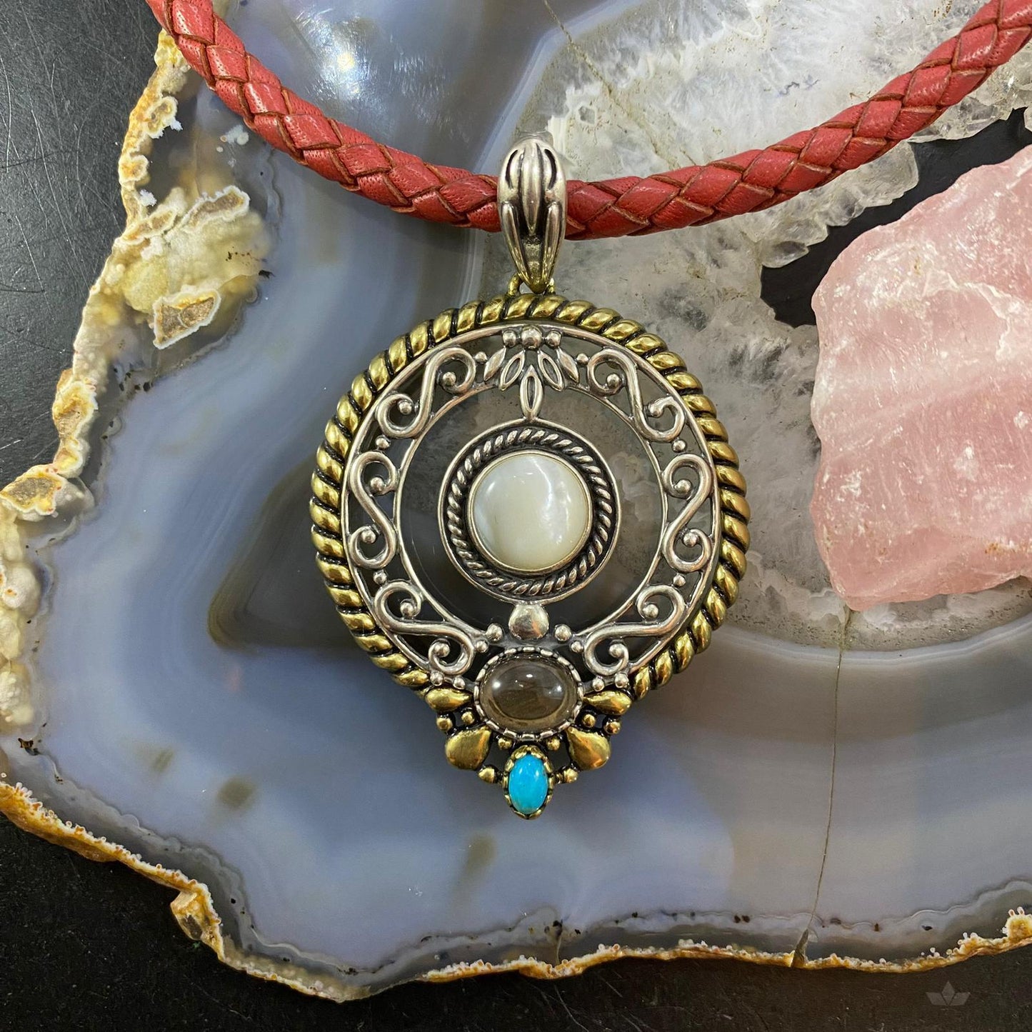 Carolyn Pollack Southwestern Style Sterling Silver & Brass Multistone Decorated Pendant For Women
