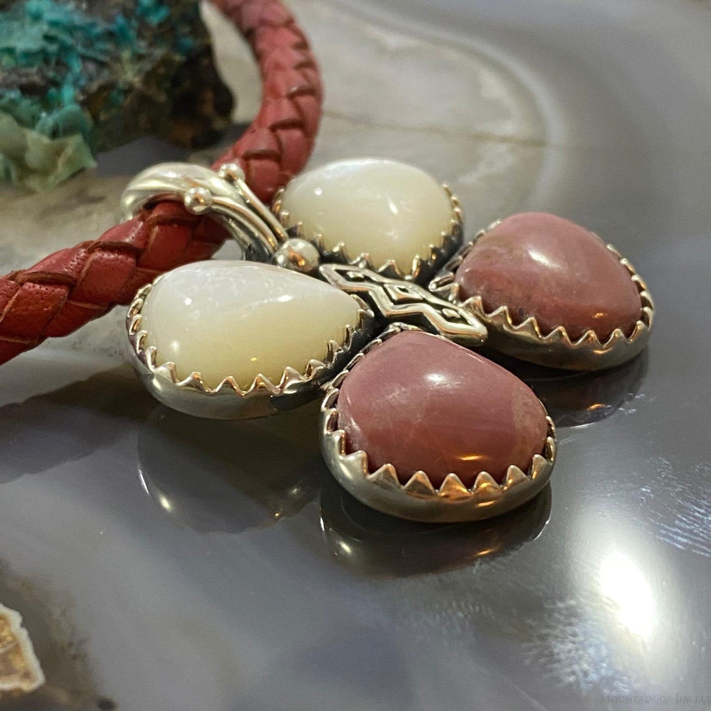 Carolyn Pollack Southwestern Style Sterling Silver Mother of Pearl & Rhodonite Pendant For Women