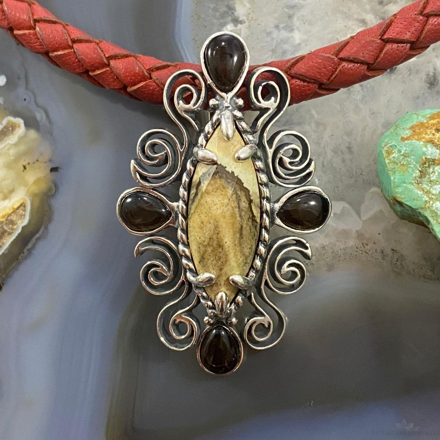Carolyn Pollack Southwestern Style Sterling Silver Picture Jasper & Smoky Quartz Pendant For Women