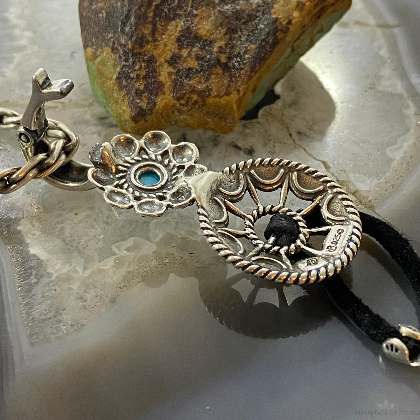 Carolyn Pollack Southwestern Style Sterling Silver Turquoise Flower Shield Pendant For Women