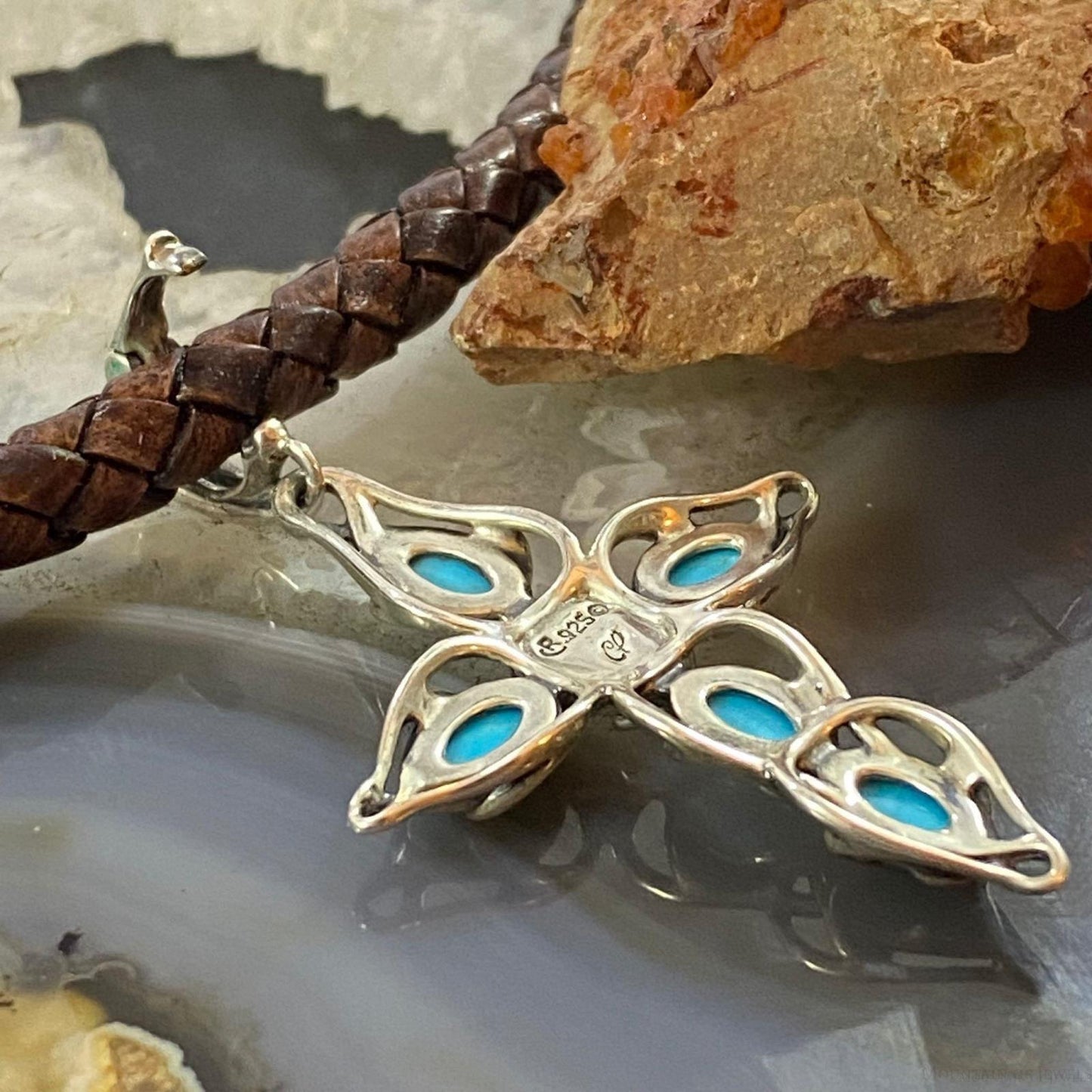 Carolyn Pollack Southwestern Style Sterling Silver Turquoise Decorated Cross Pendant For Women