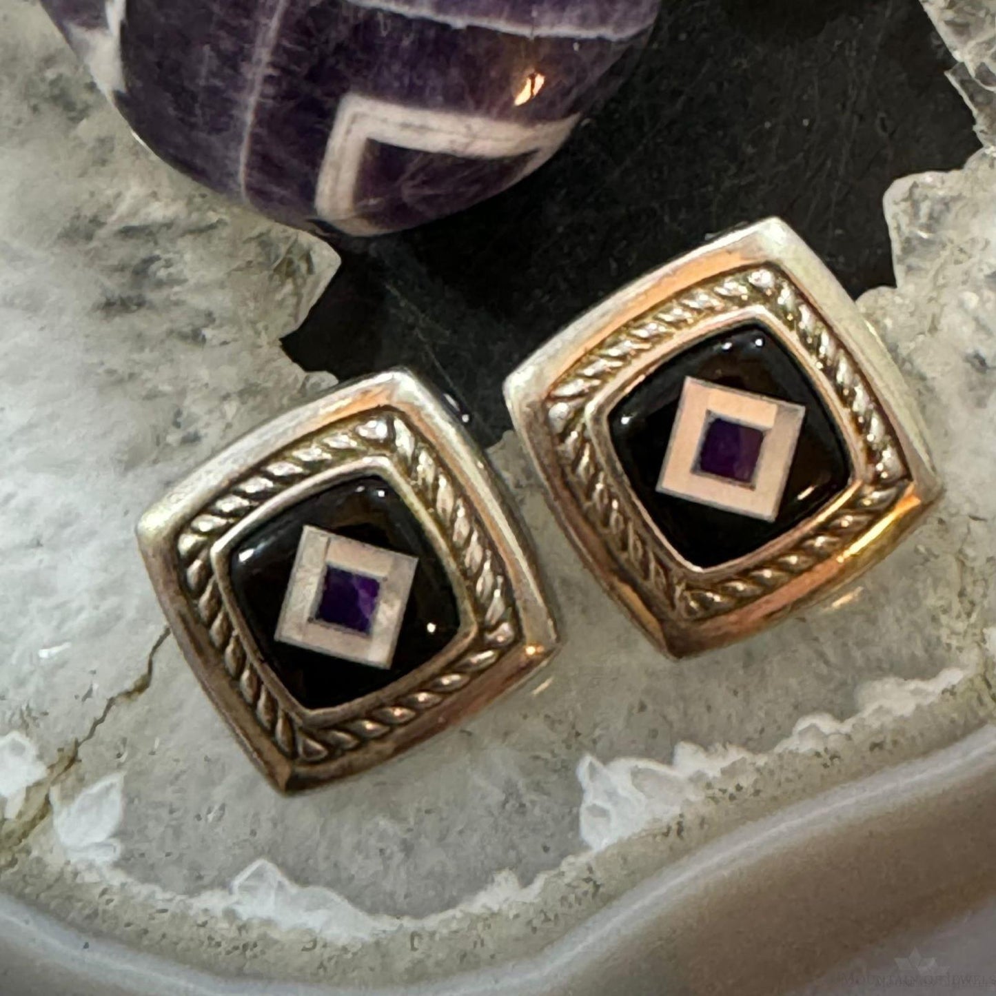 Carolyn Pollack Sterling Silver Square Onyx Inlay Stud Earrings For Women