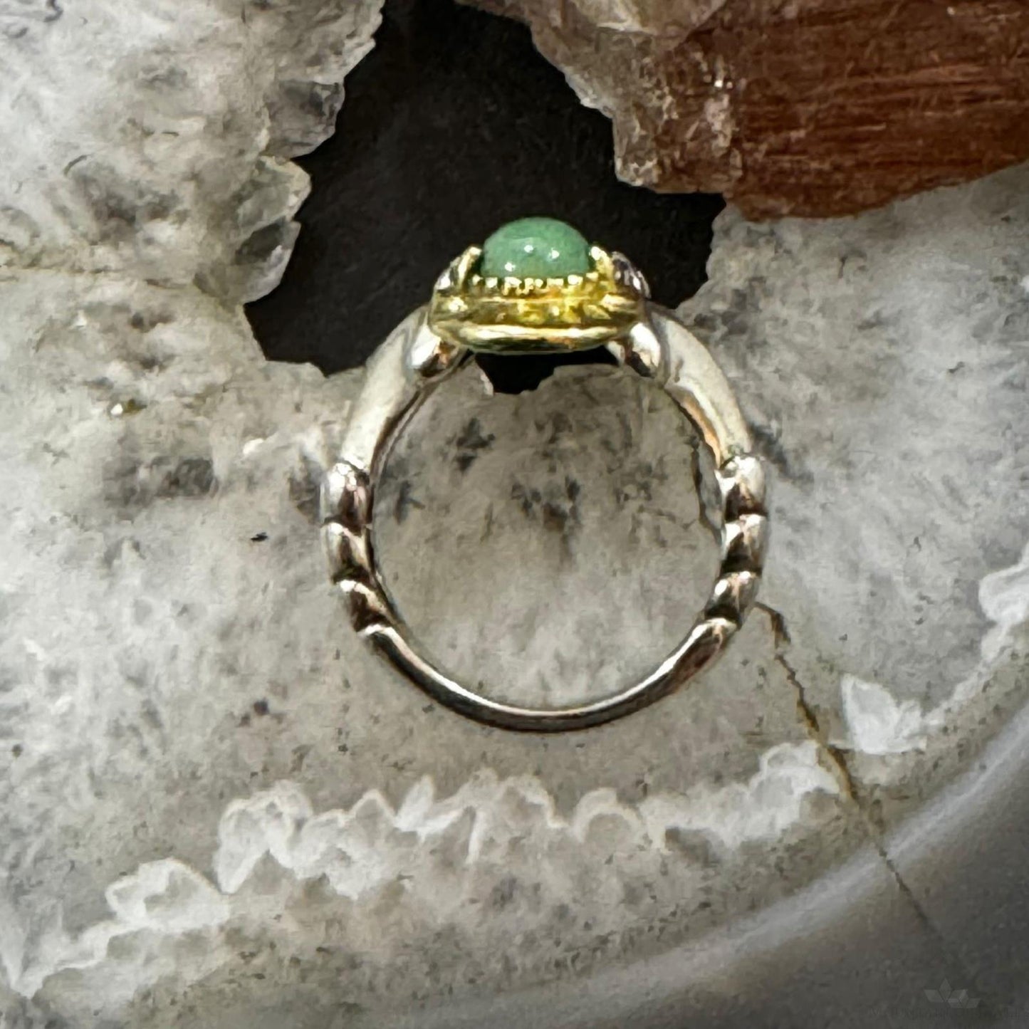 Carolyn Pollack Sterling Silver & Brass 2 Green Turquoise Decorated Ring For Women